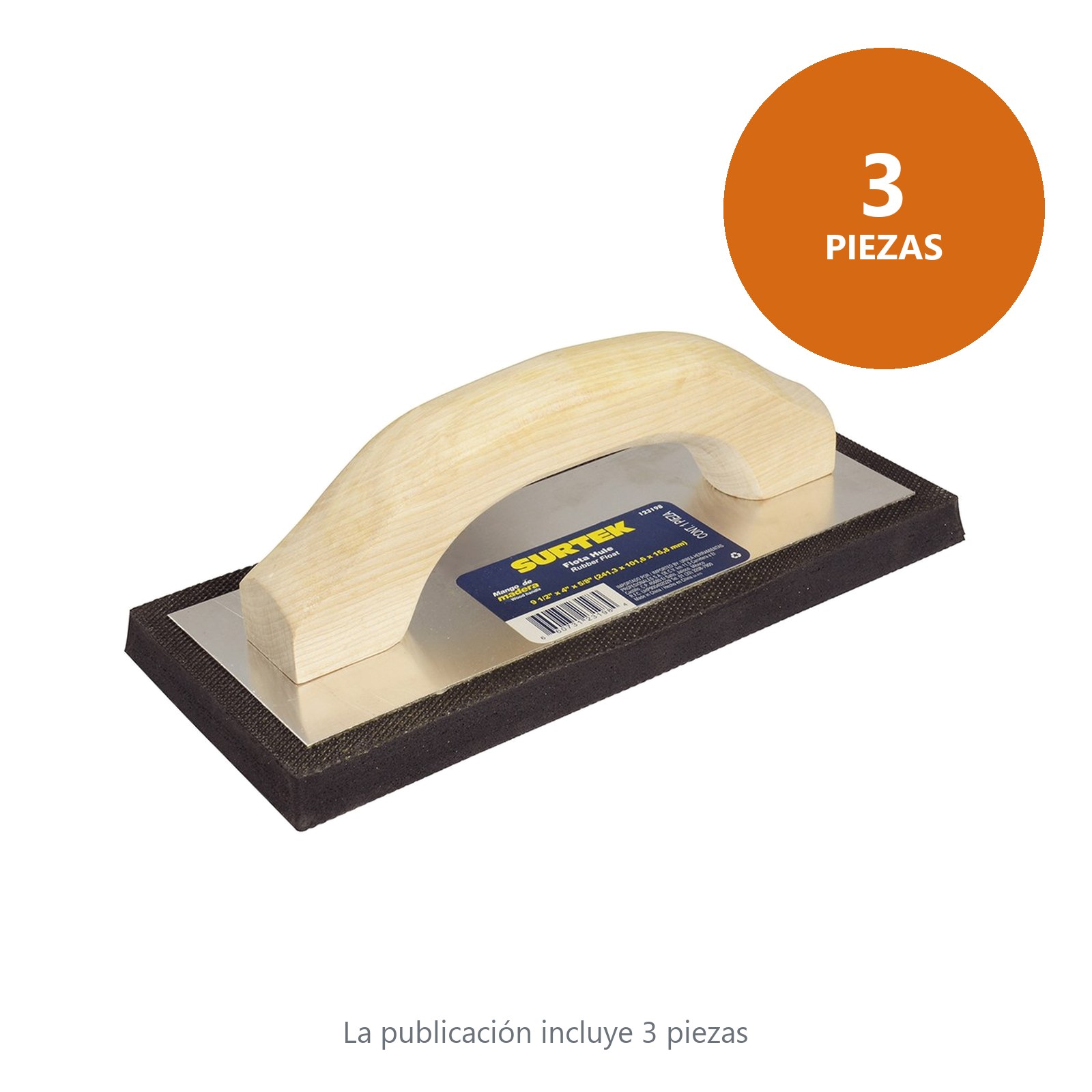Flota de hule acabado fino con mango de madera 9-1/2" x 4" x 5/8" Surtek - Imagen 2