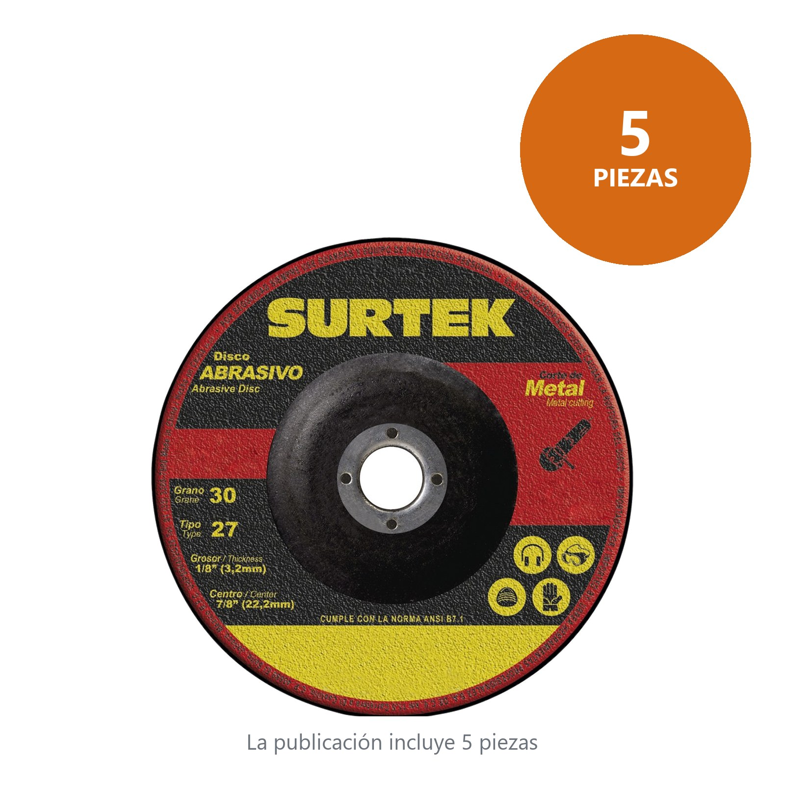 Disco abrasivo tipo 27 para metal 9" x 1/8" Surtek - Imagen 2