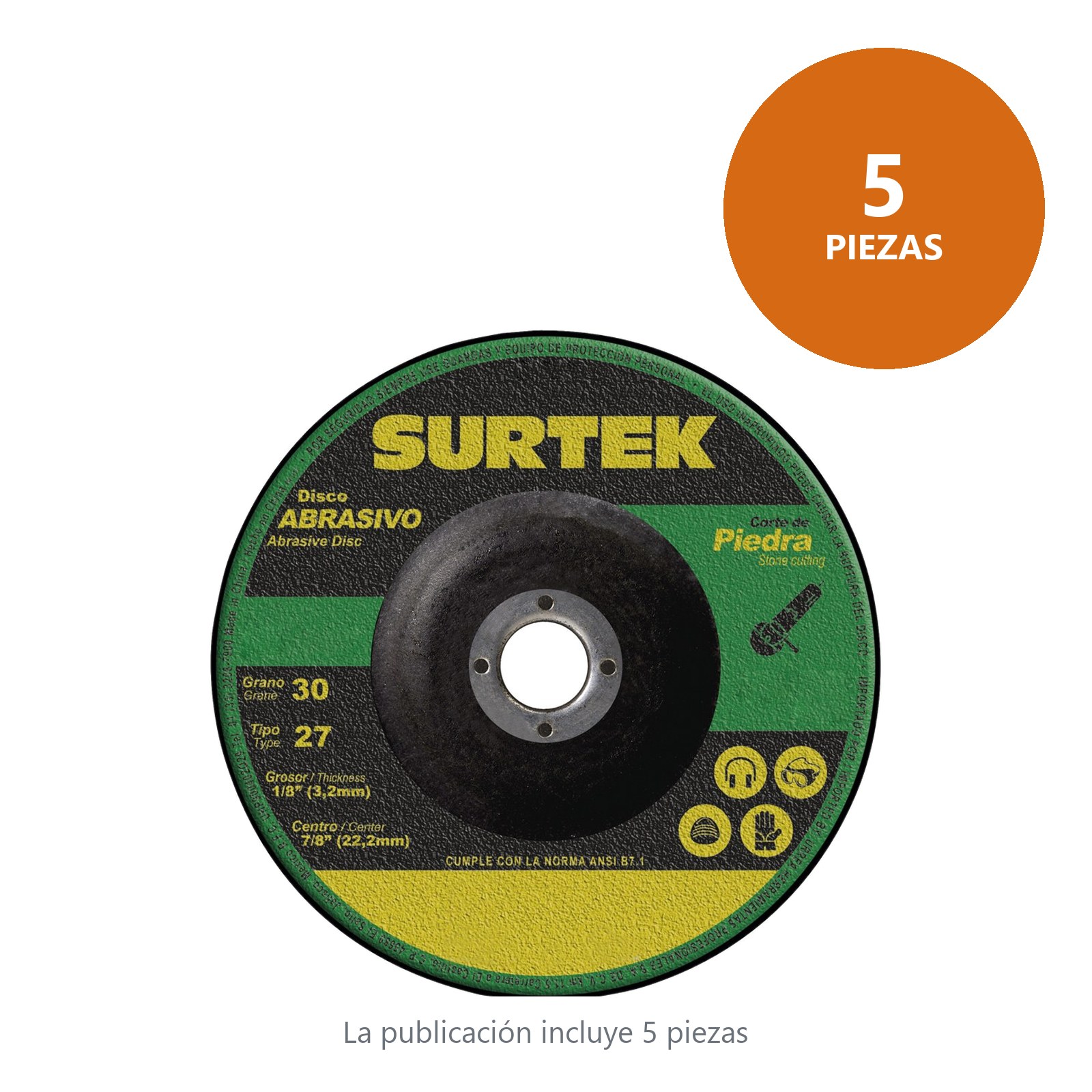 Disco abrasivo tipo 27 para piedra 7" x 1/8" Surtek - Imagen 2