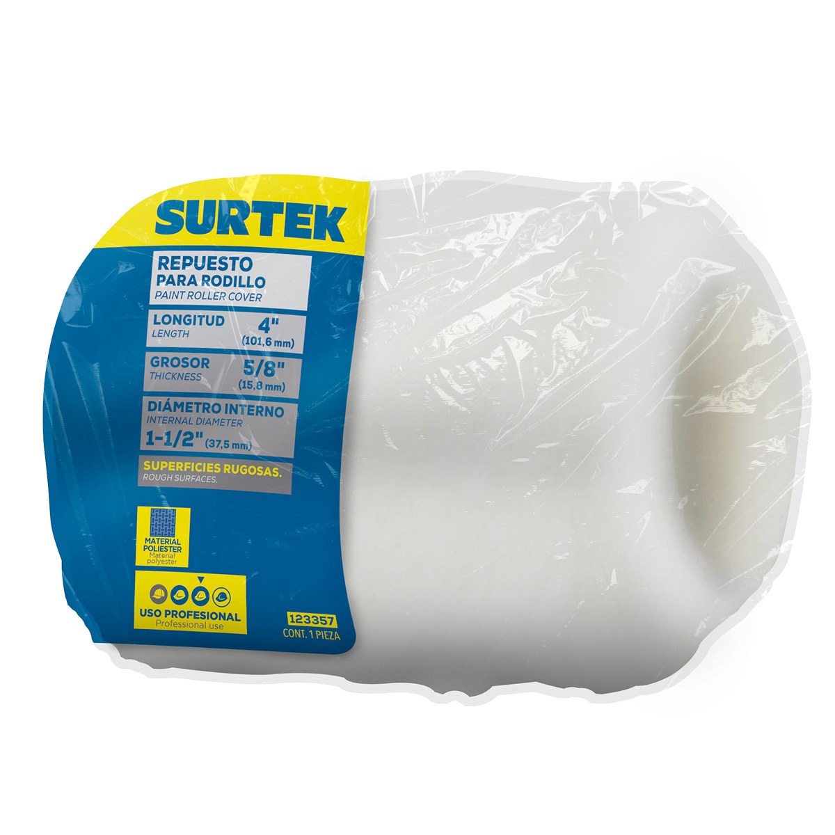 Repuesto de rodillo para pintar de poliéster 4" x 3/4" Surtek - Imagen 2