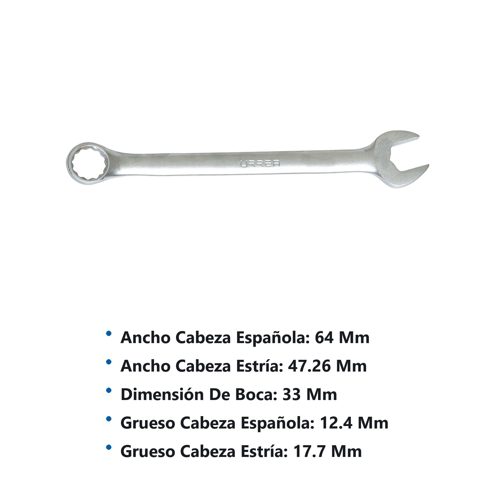 Llave combinada satinada métrica, 12 puntas, 33 mm Urrea - Imagen 2