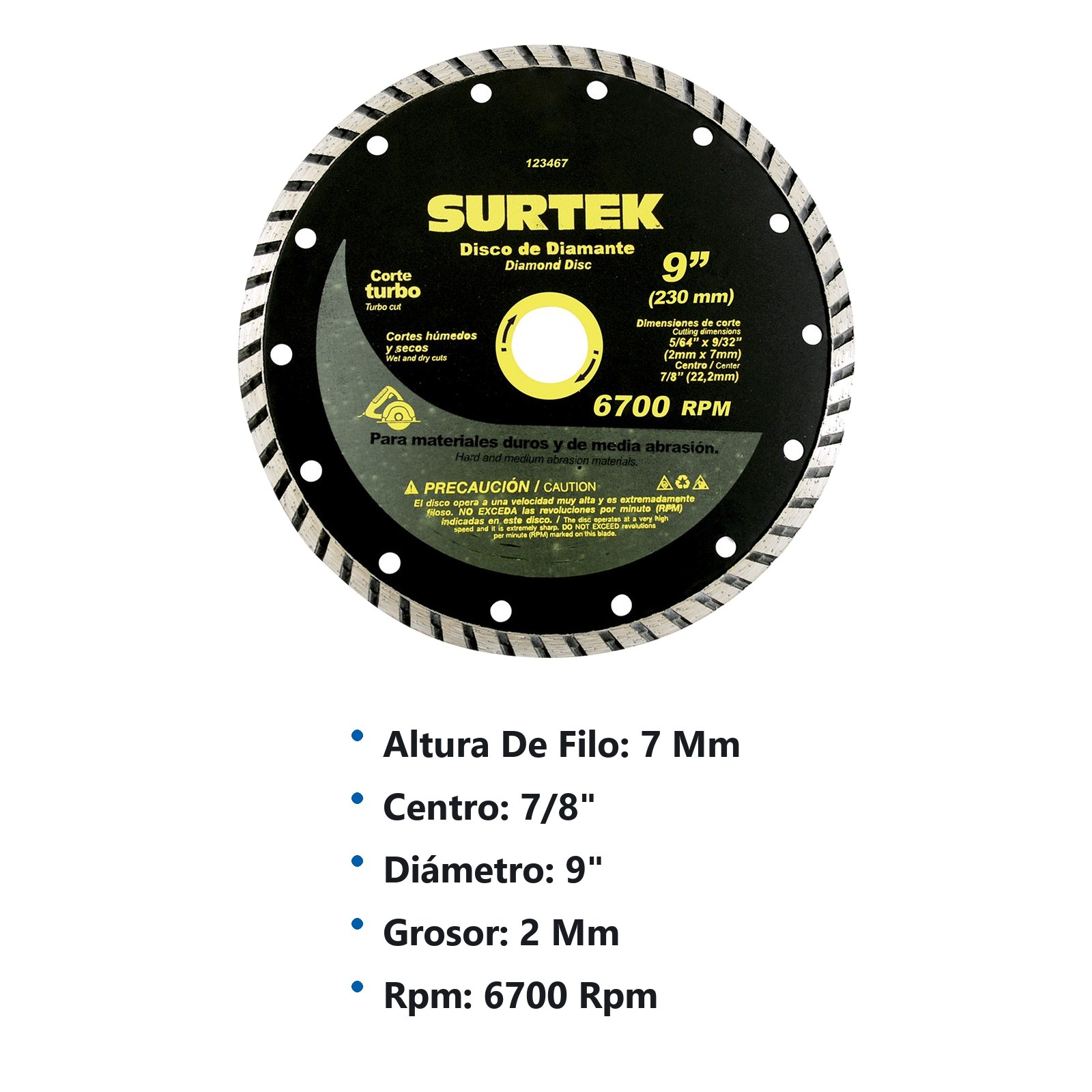 Disco de diamante turbo 9" Surtek - Imagen 2
