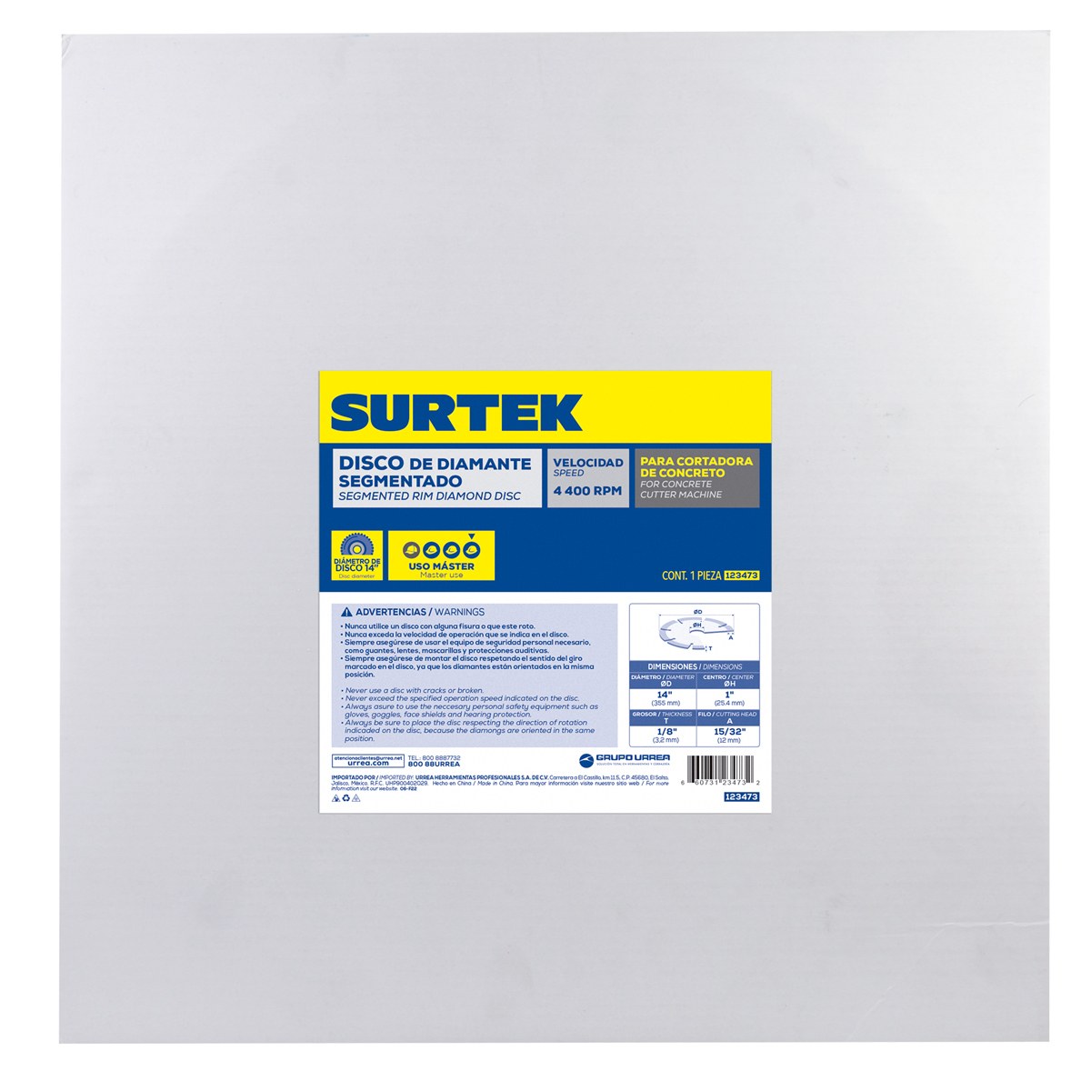 Disco de diamante para cortadora de concreto, 14" Surtek - Imagen 2