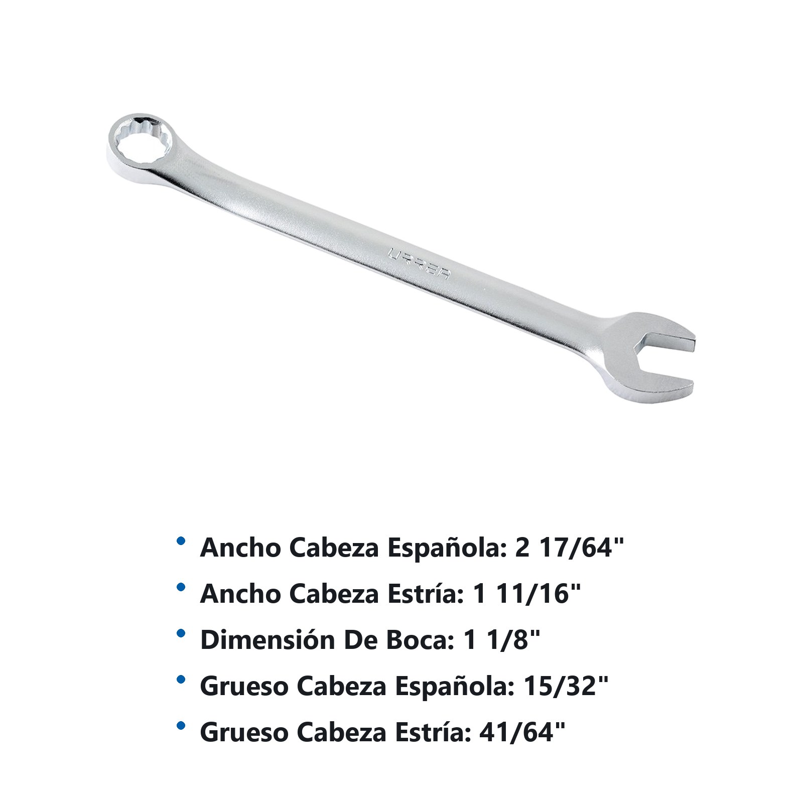 Llave combinada satinada en pulgadas, 12 puntas, 1-1/8" Urrea - Imagen 2