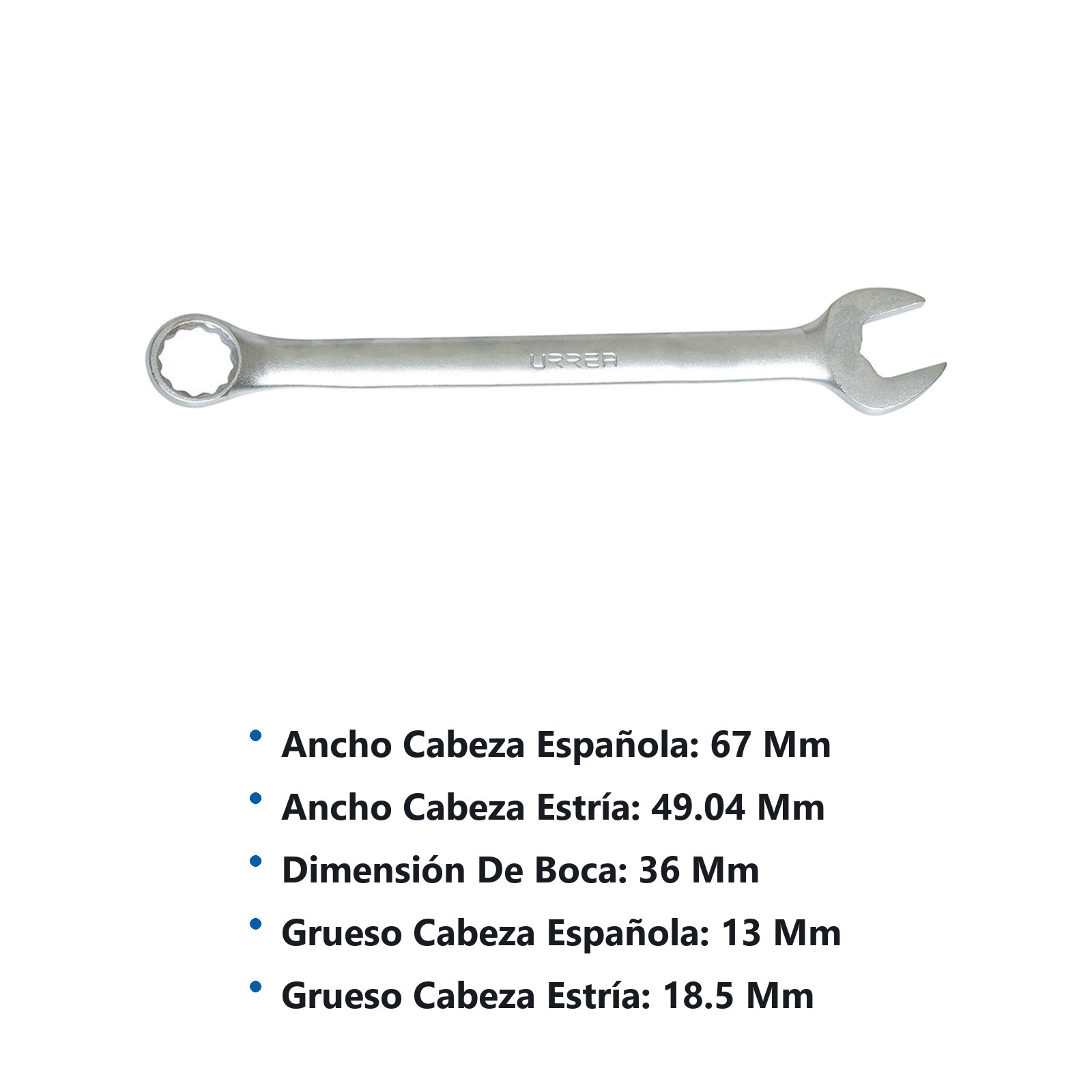 Llave combinada satinada métrica, 12 puntas, 36 mm Urrea - Imagen 2