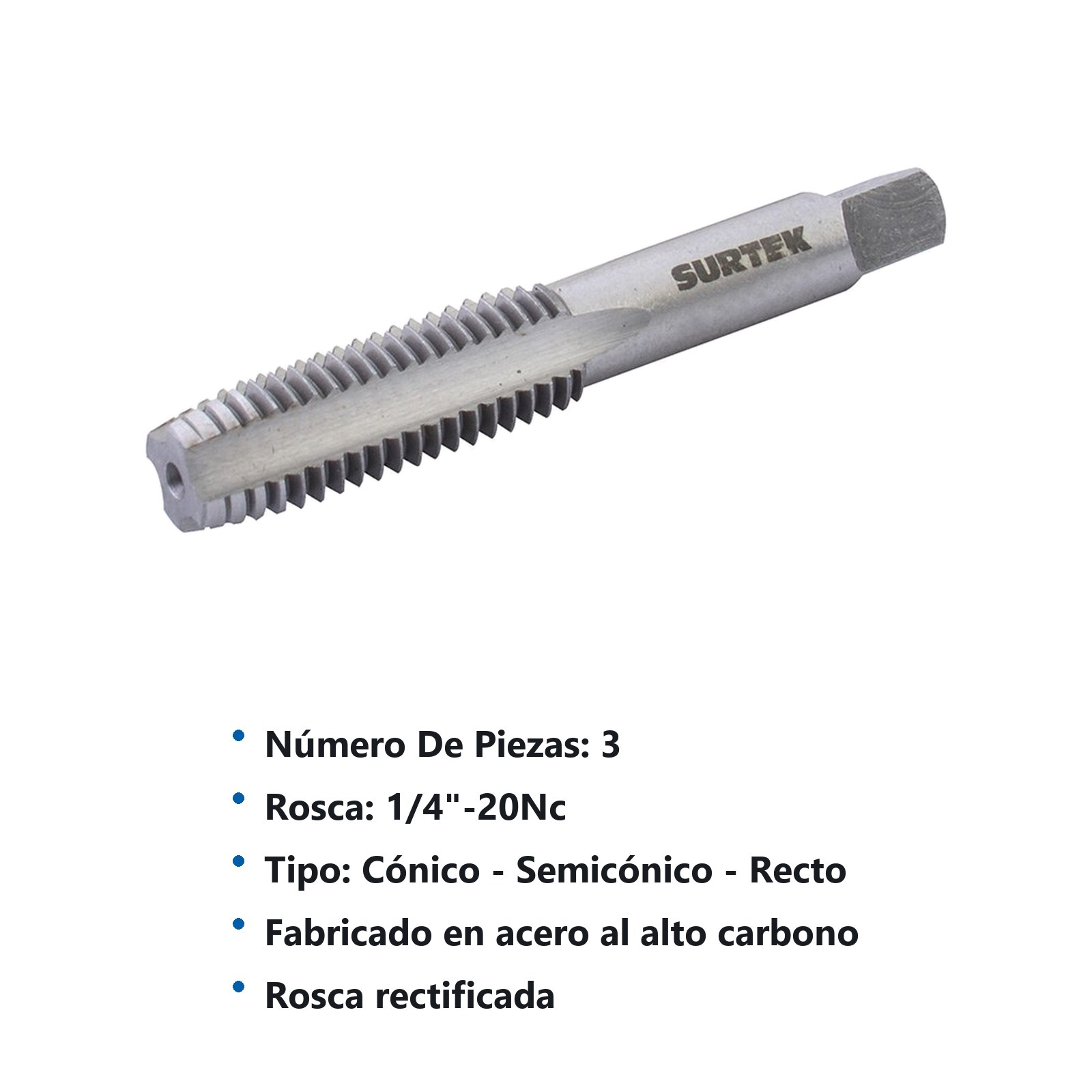 Juego de machuelos de acero al carbón 1/4"-20NC, 3 piezas Surtek - Imagen 2
