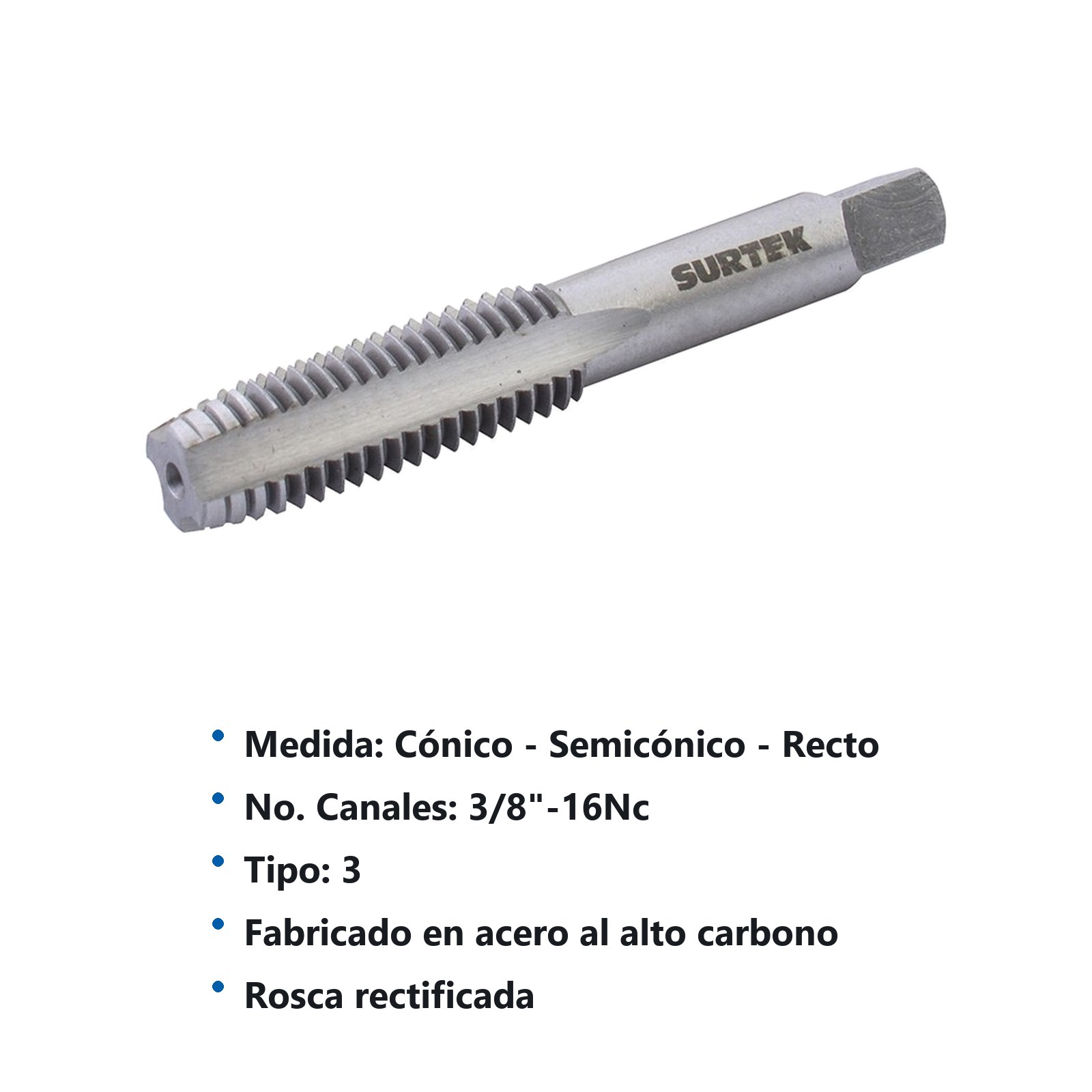Juego de machuelos de acero al carbón 3/8"-16NC, 3 piezas Surtek - Imagen 2