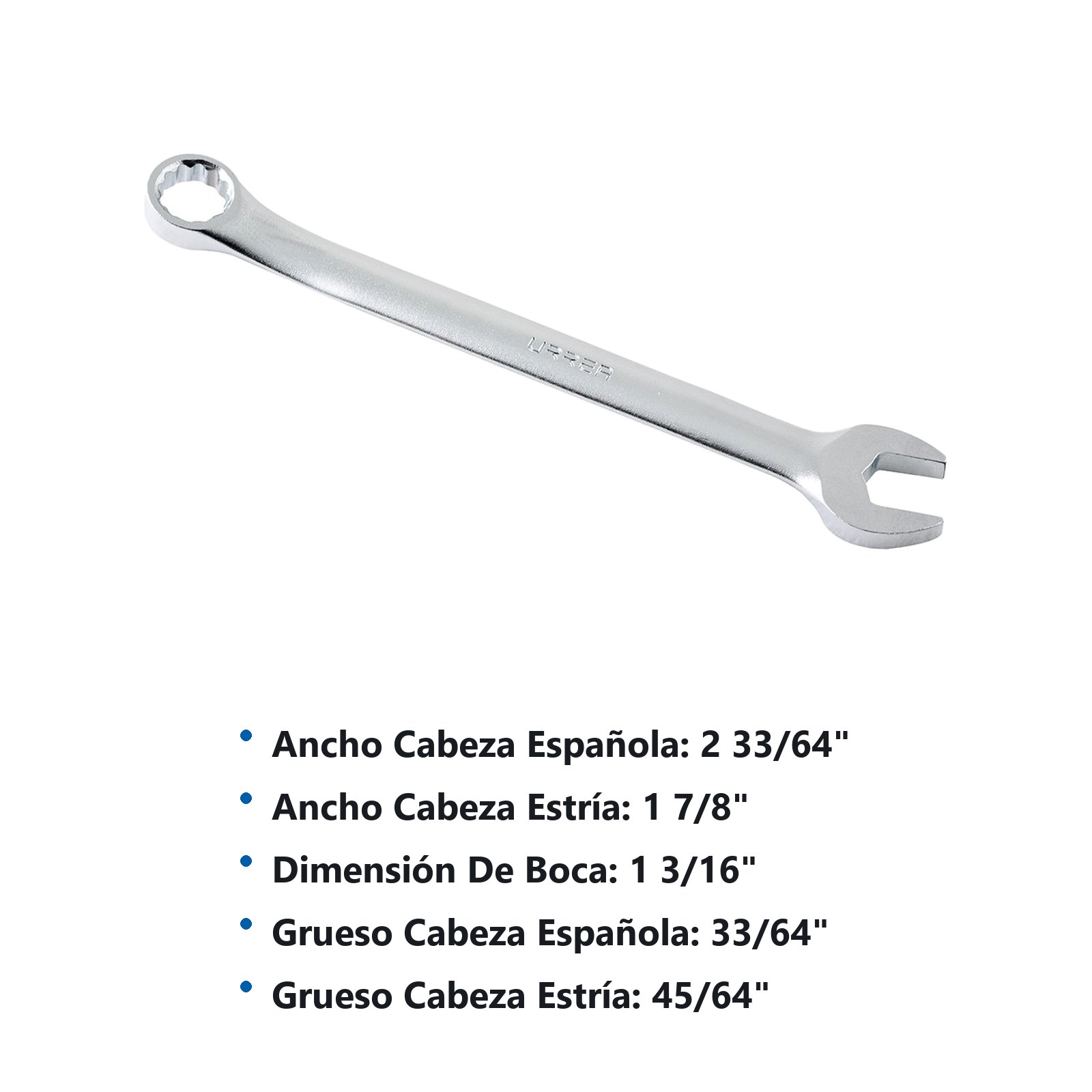 Llave combinada satinada en pulgadas, 12 puntas, 1-3/16" Urrea - Imagen 2