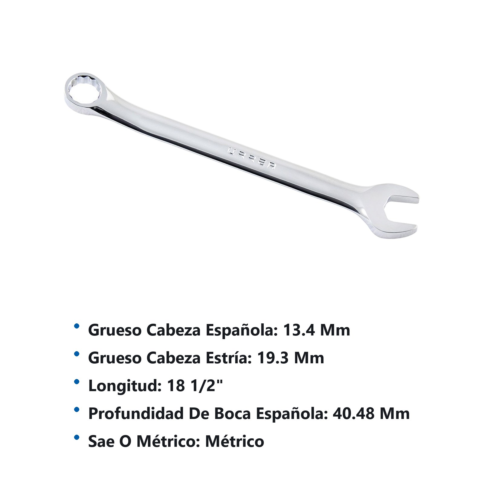 Llave combinada pulido espejo métrica, 12 puntas, 38 mm Urrea - Imagen 2