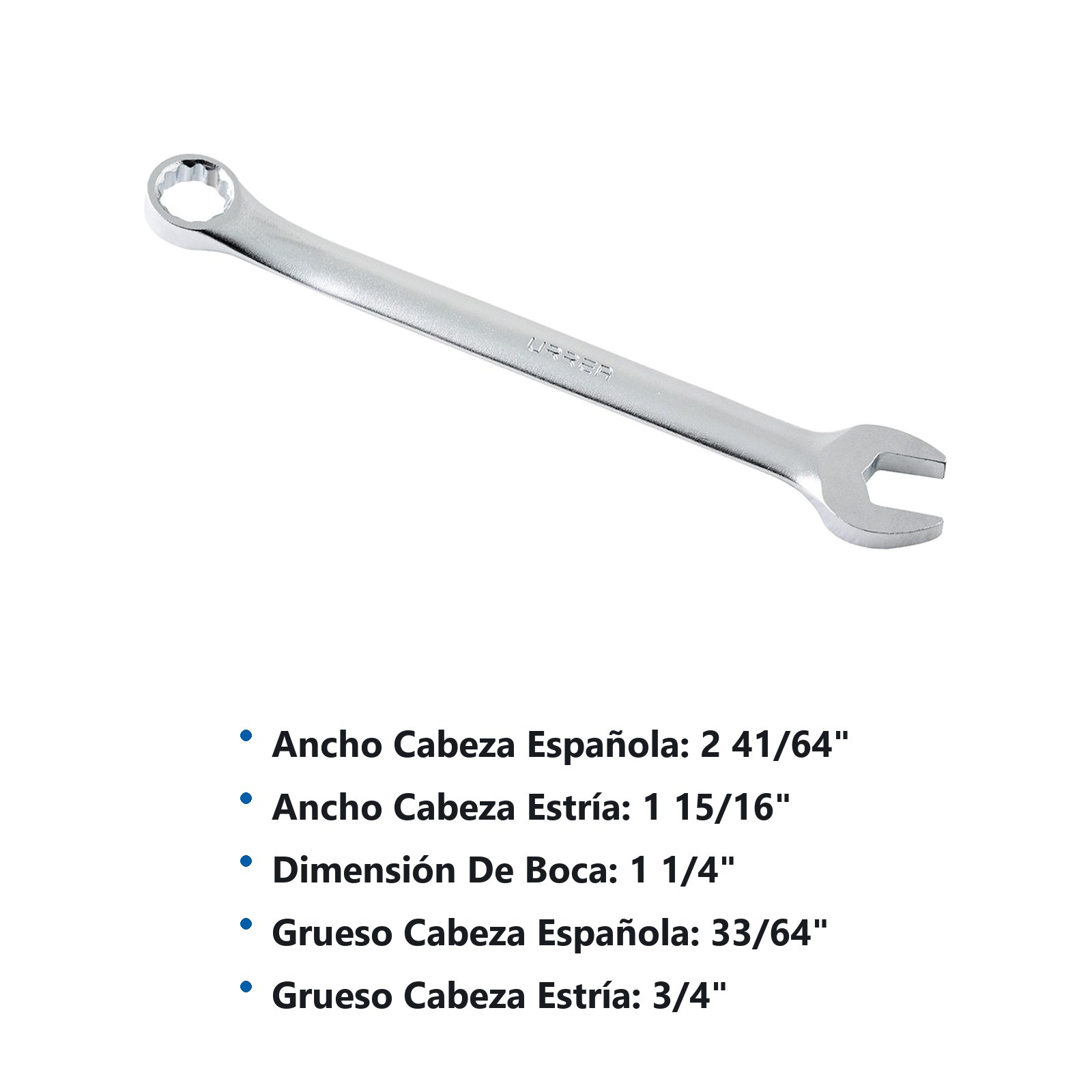 Llave combinada satinada en pulgadas, 12 puntas, 1-1/4" Urrea - Imagen 2
