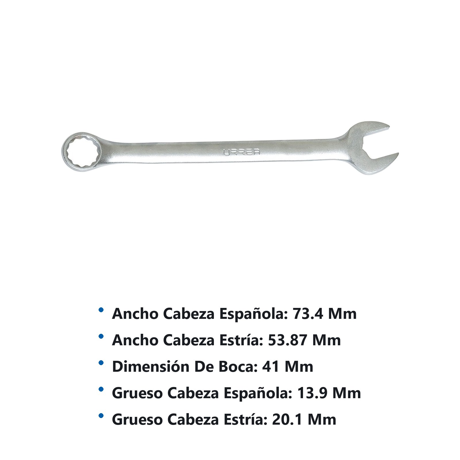 Llave combinada satinada métrica, 12 puntas, 41 mm Urrea - Imagen 2