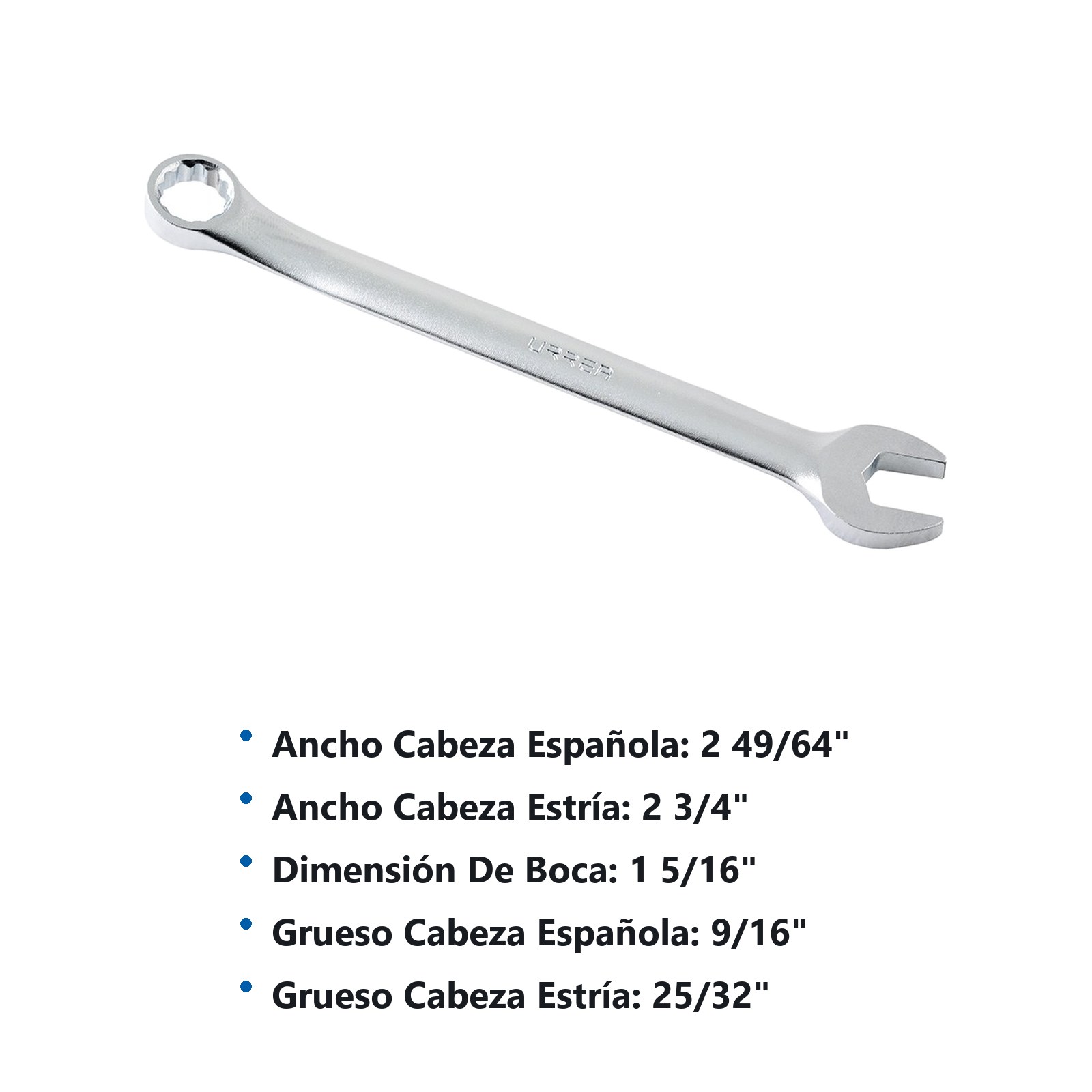 Llave combinada satinada en pulgadas, 12 puntas, 1-5/16" Urrea - Imagen 2