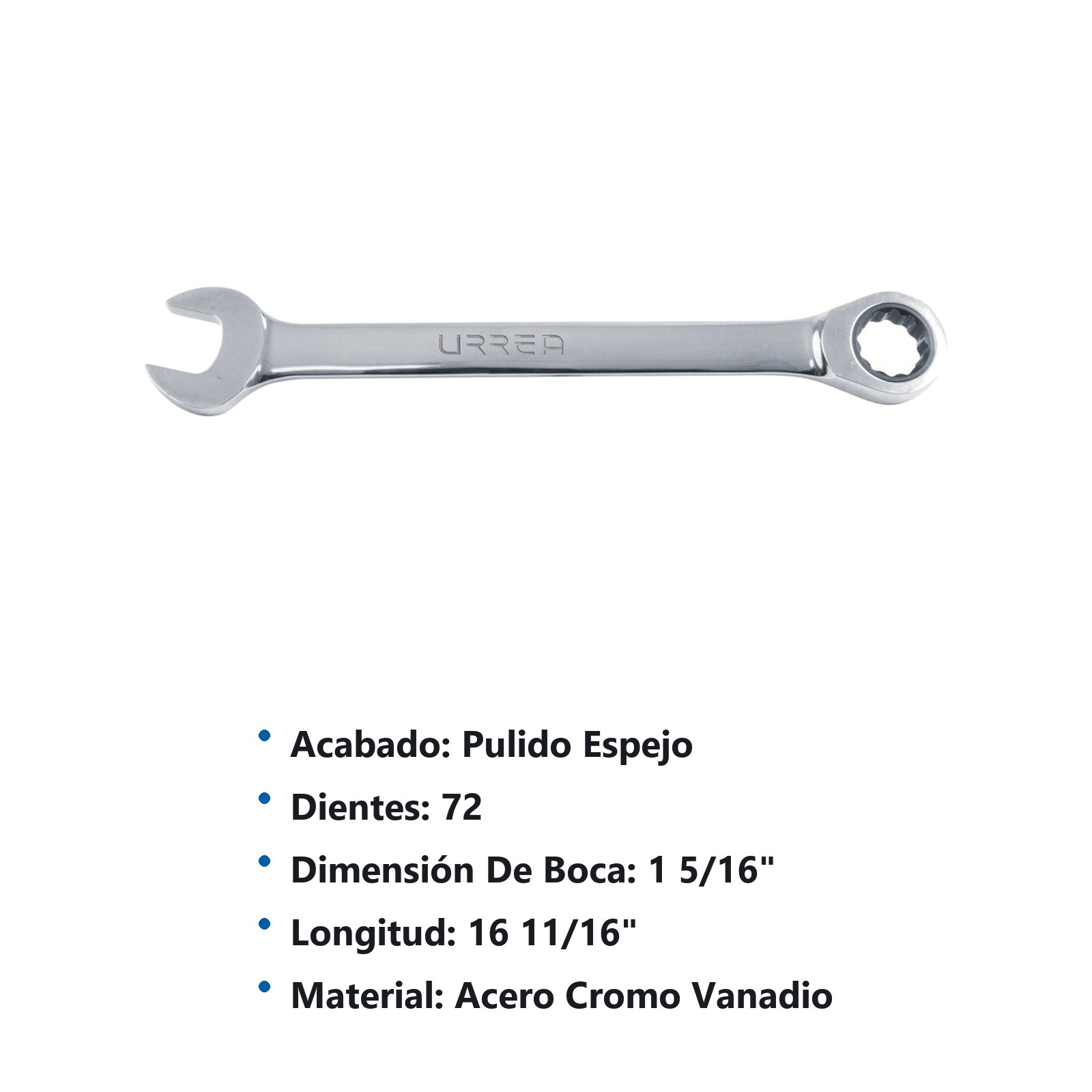Llave combinada pulido espejo de matraca en pulgadas, 12 puntas, 1-5/16" Urrea - Imagen 2