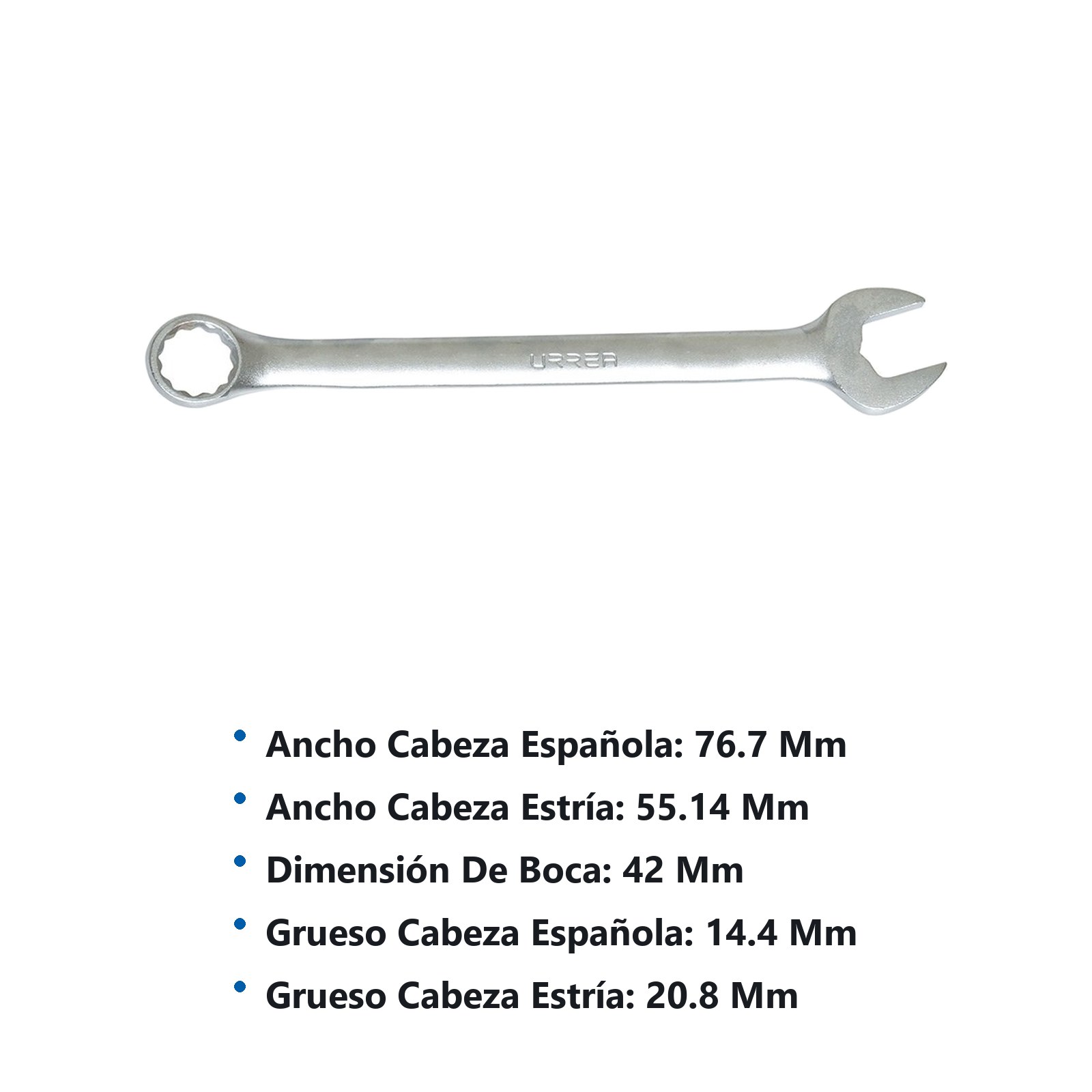 Llave combinada satinada métrica, 12 puntas, 42 mm Urrea - Imagen 2