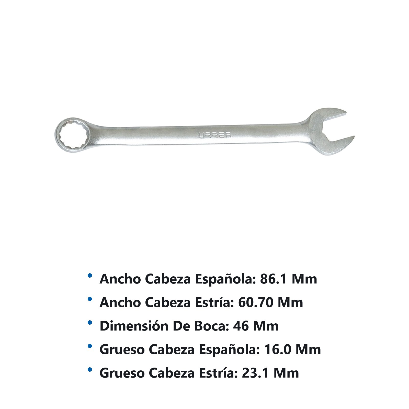Llave combinada satinada métrica, 12 puntas, 46 mm Urrea - Imagen 2