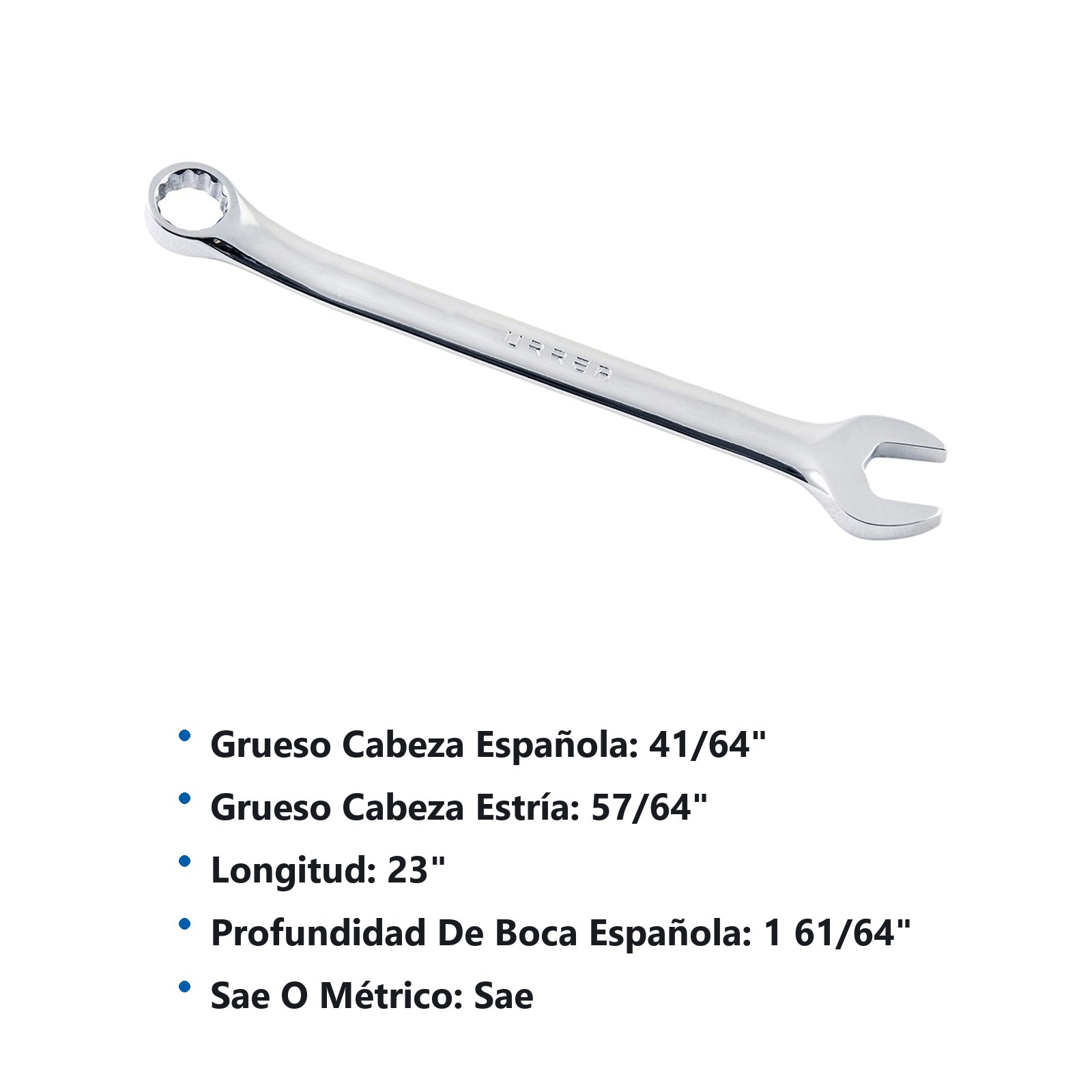 Llave combinada pulido espejo en pulgadas, 12 puntas, 1-9/16" Urrea - Imagen 2