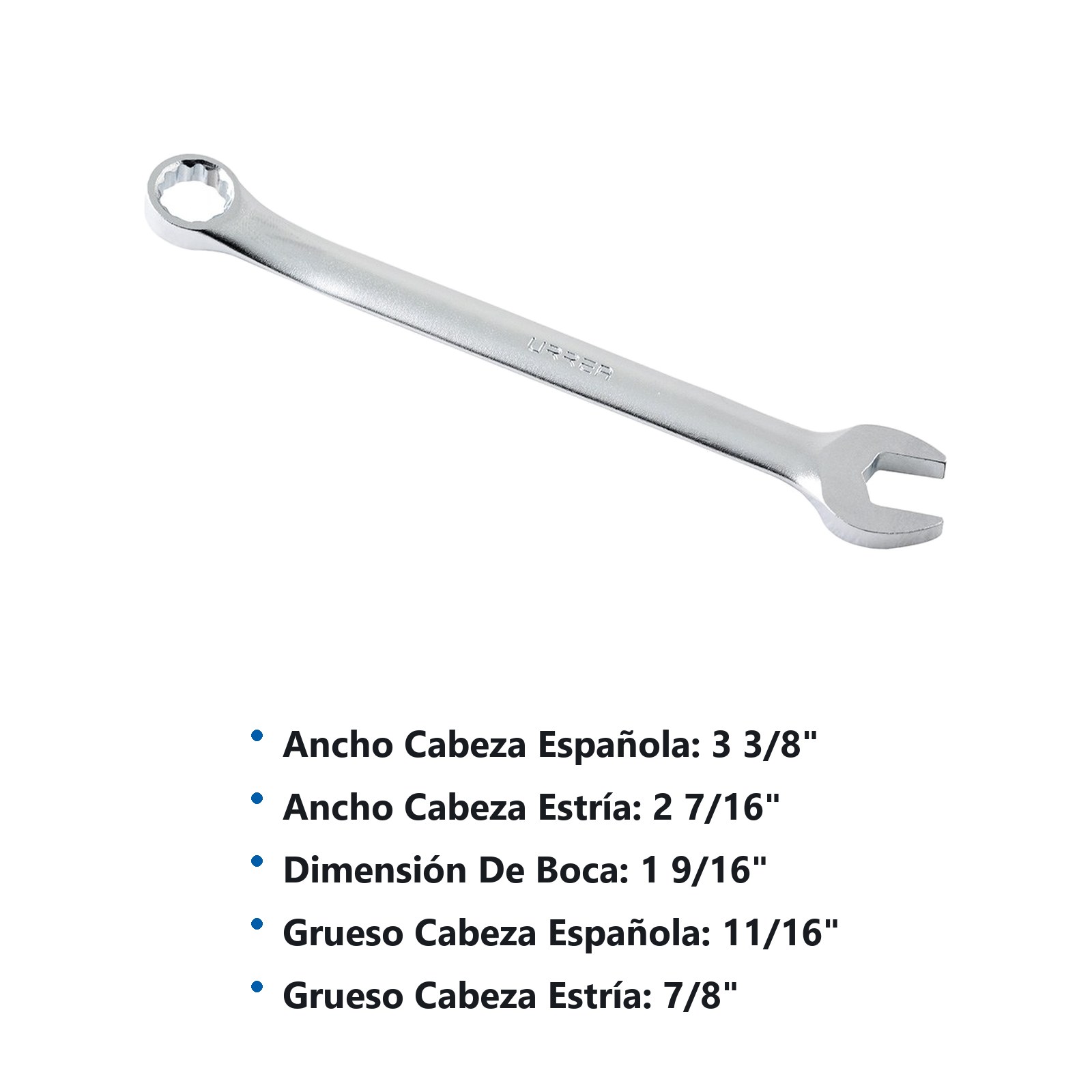 Llave combinada satinada en pulgadas, 12 puntas, 1-9/16" Urrea - Imagen 2