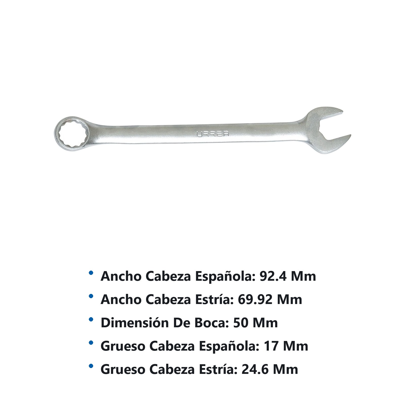 Llave combinada satinada métrica, 12 puntas, 50 mm Urrea - Imagen 2
