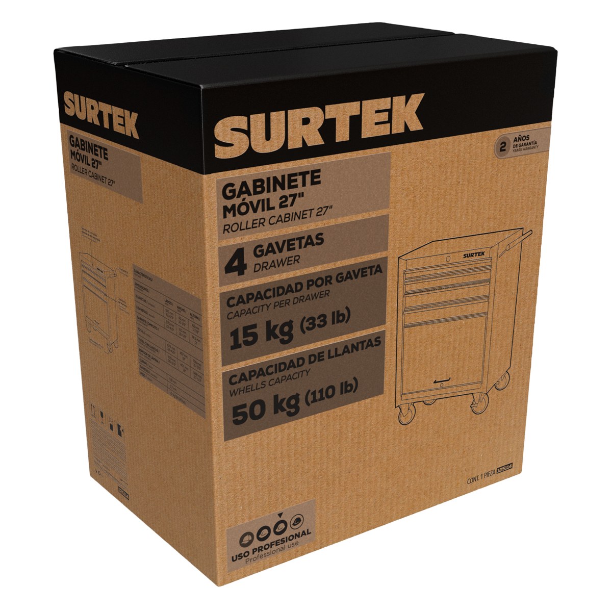 Gabinete móvil con 4 gavetas color negro 27" Surtek - Imagen 3