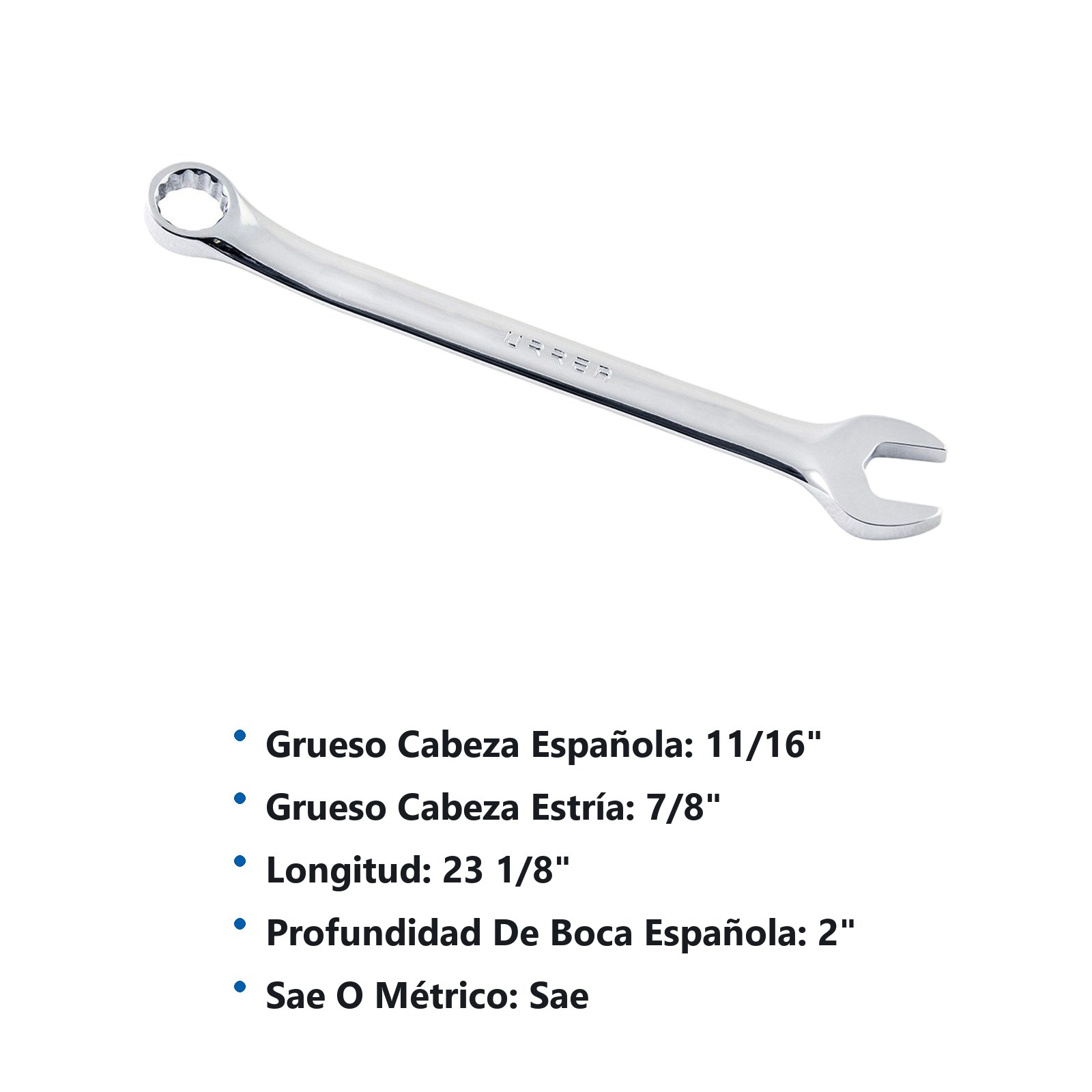 Llave combinada pulido espejo en pulgadas, 12 puntas, 1-5/8" Urrea - Imagen 2