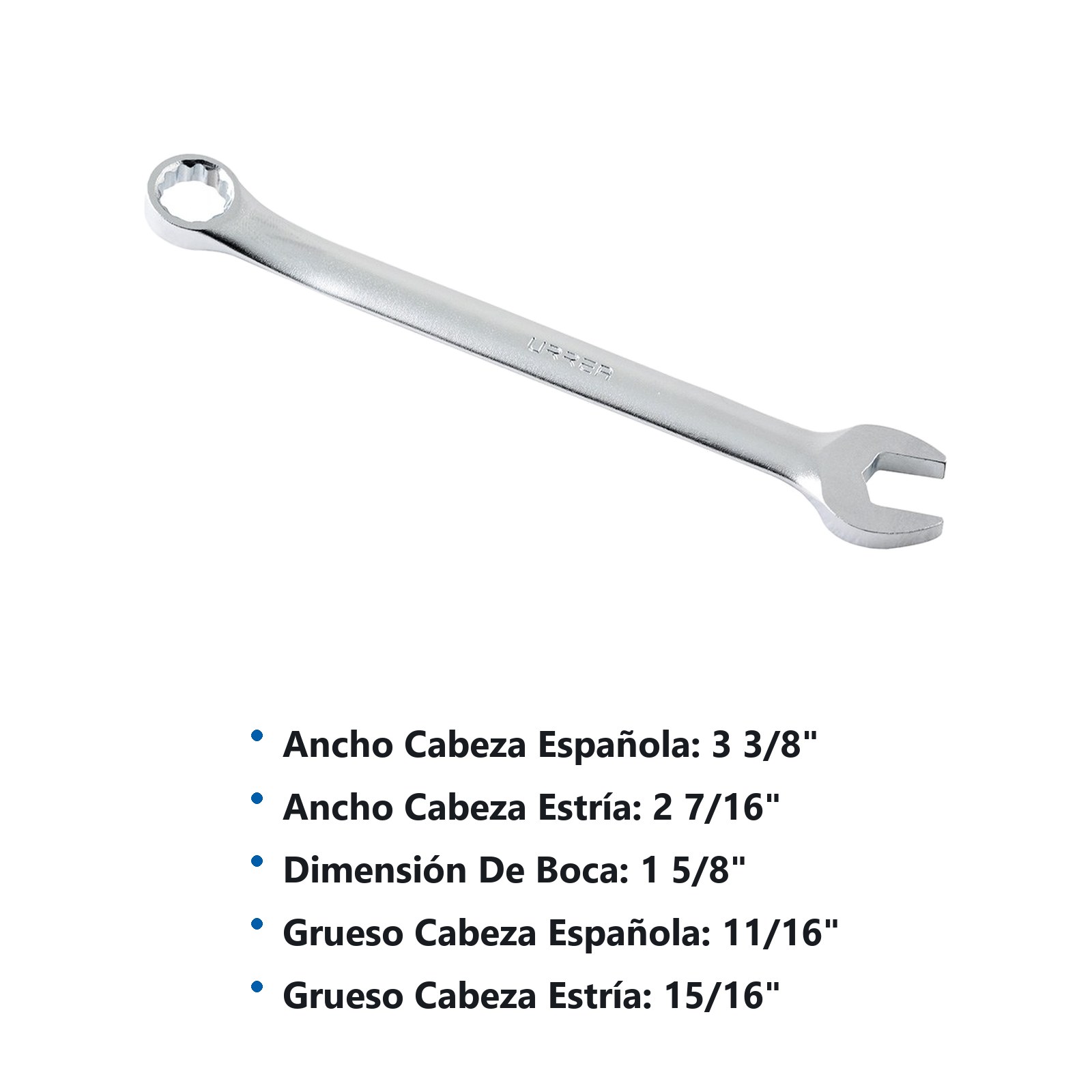 Llave combinada satinada en pulgadas, 12 puntas, 1-5/8" Urrea - Imagen 2