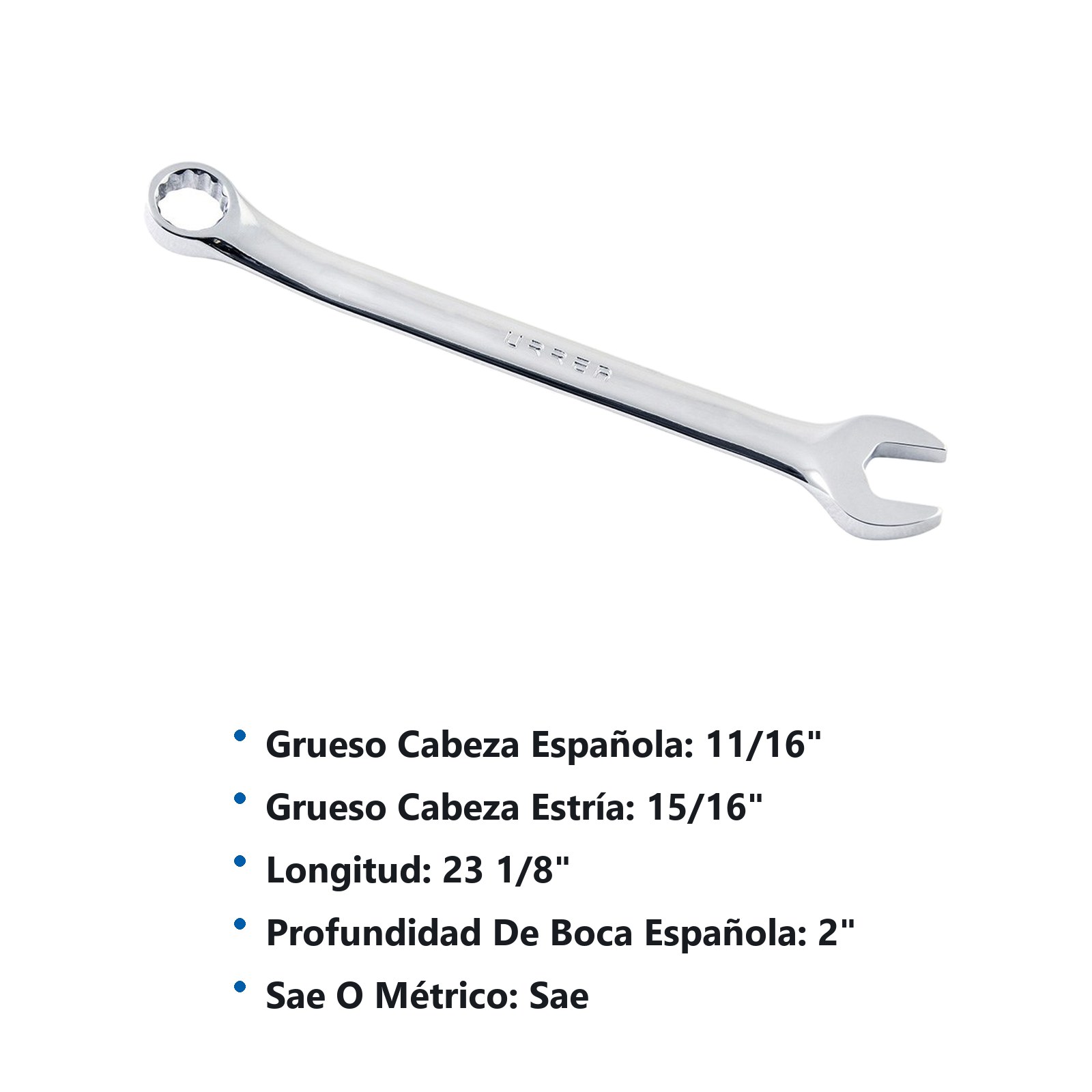 Llave combinada pulido espejo en pulgadas, 12 puntas, 1-11/16" Urrea - Imagen 2