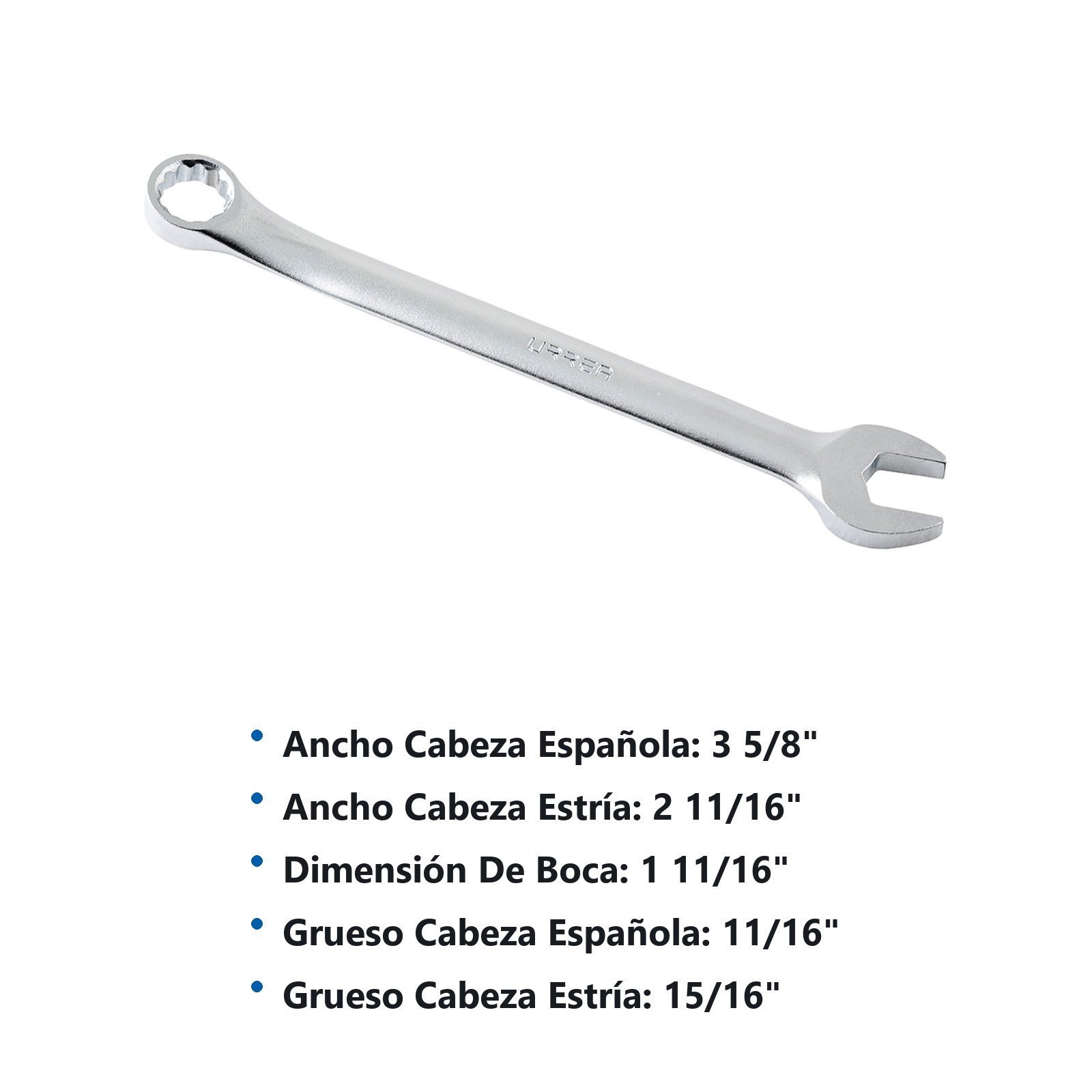 Llave combinada satinada en pulgadas, 12 puntas, 1-11/16" Urrea - Imagen 2