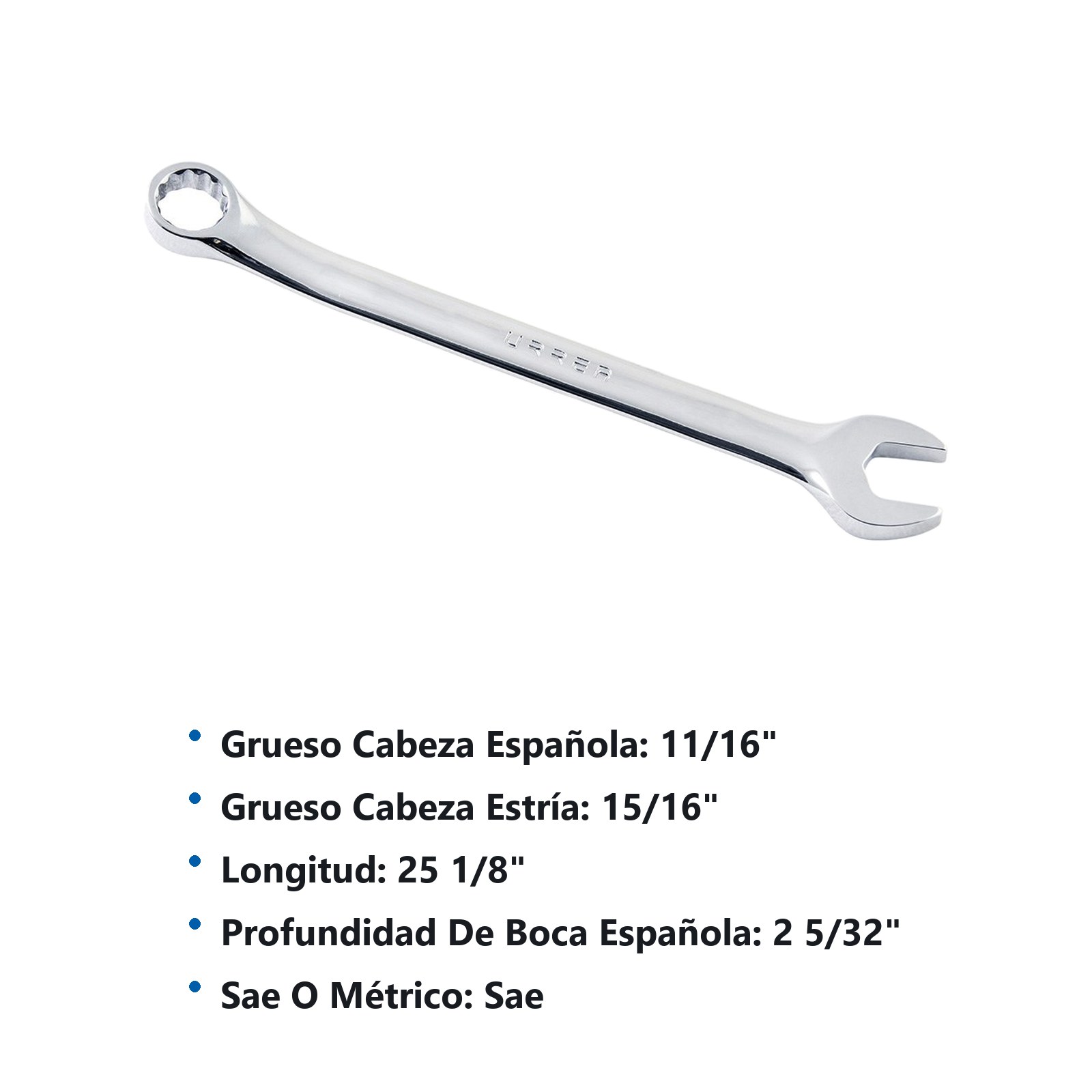 Llave combinada pulido espejo en pulgadas, 12 puntas, 1-3/4" Urrea - Imagen 2