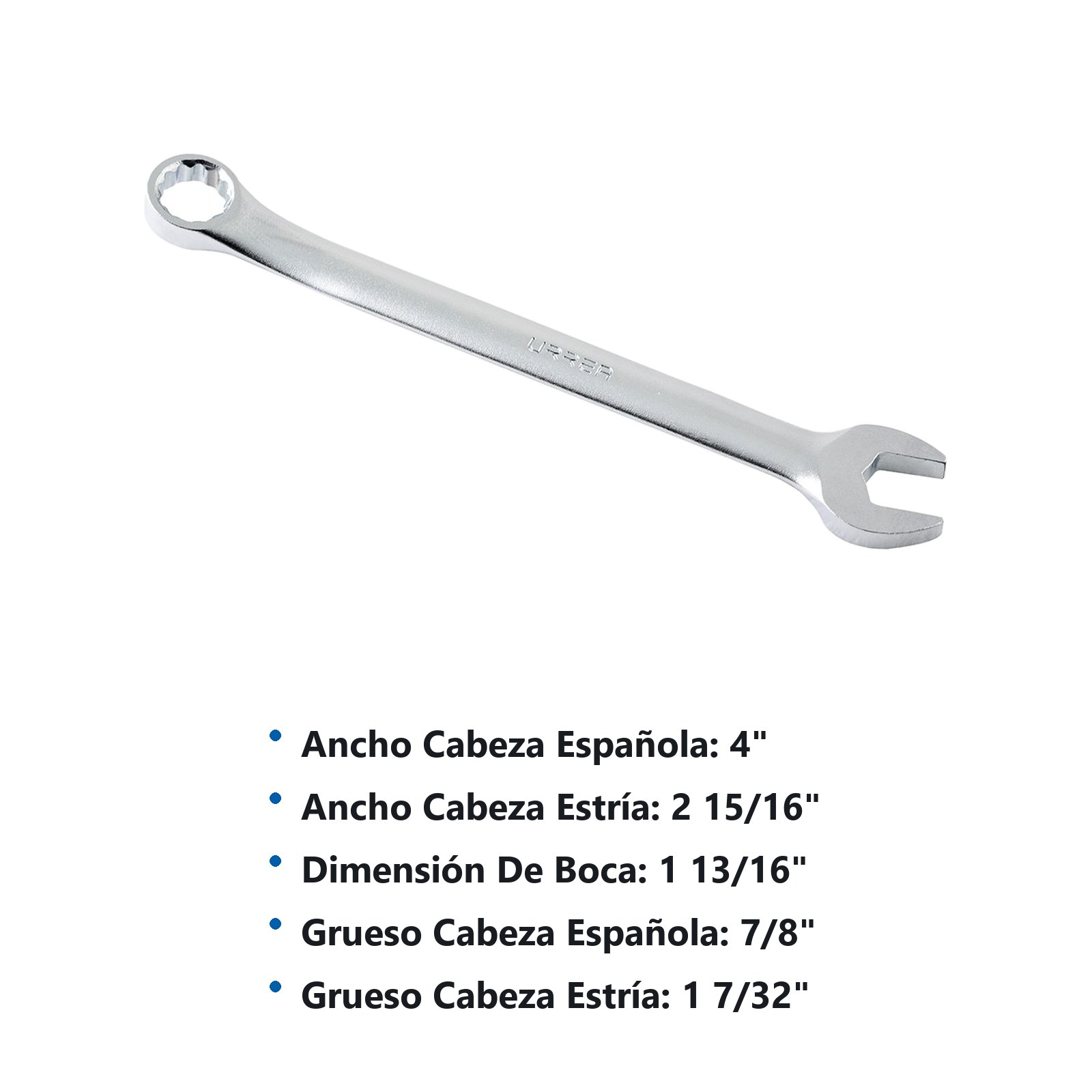Llave combinada satinada en pulgadas, 12 puntas, 1-13/16" Urrea - Imagen 2
