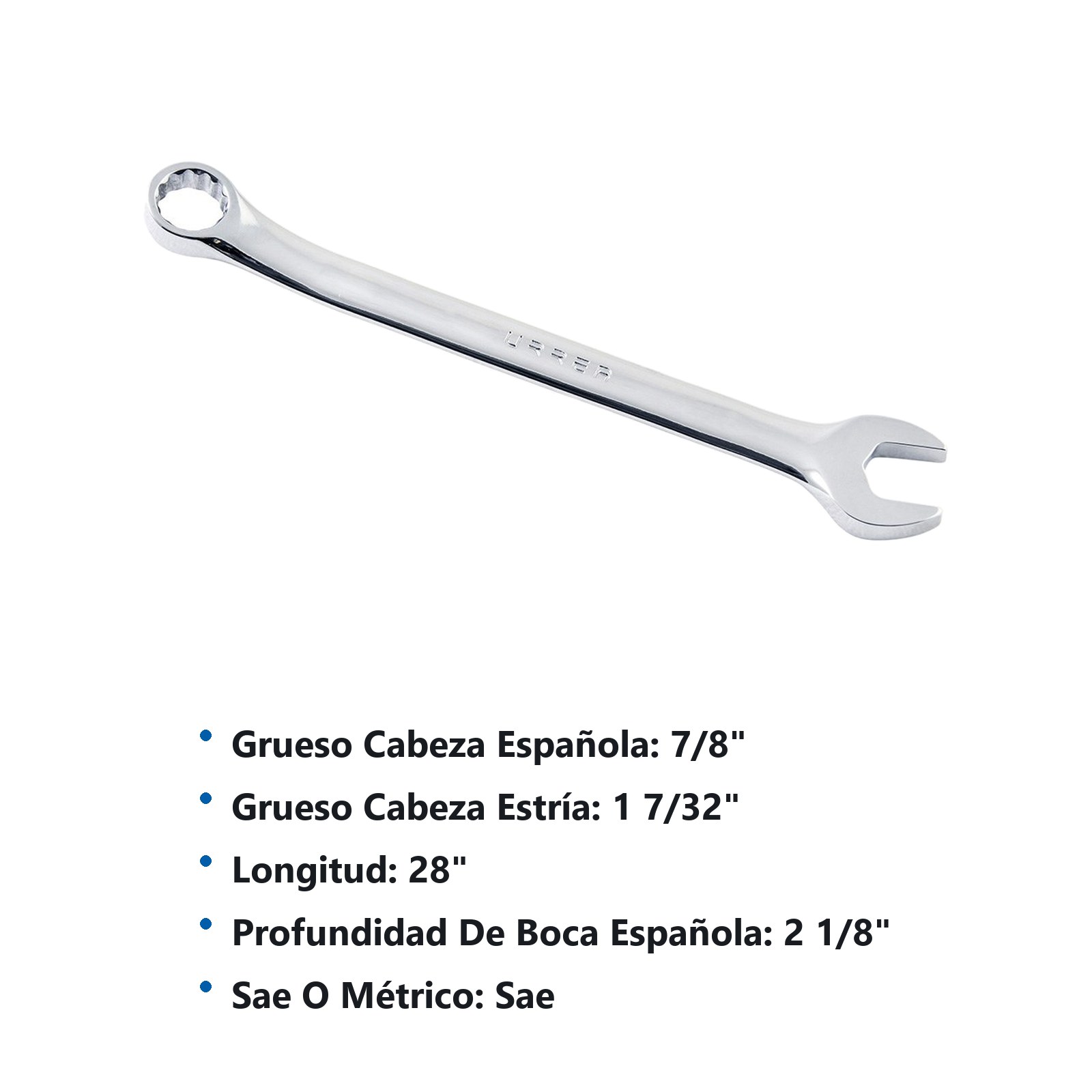 Llave combinada pulido espejo en pulgadas, 12 puntas, 1-7/8" Urrea - Imagen 2