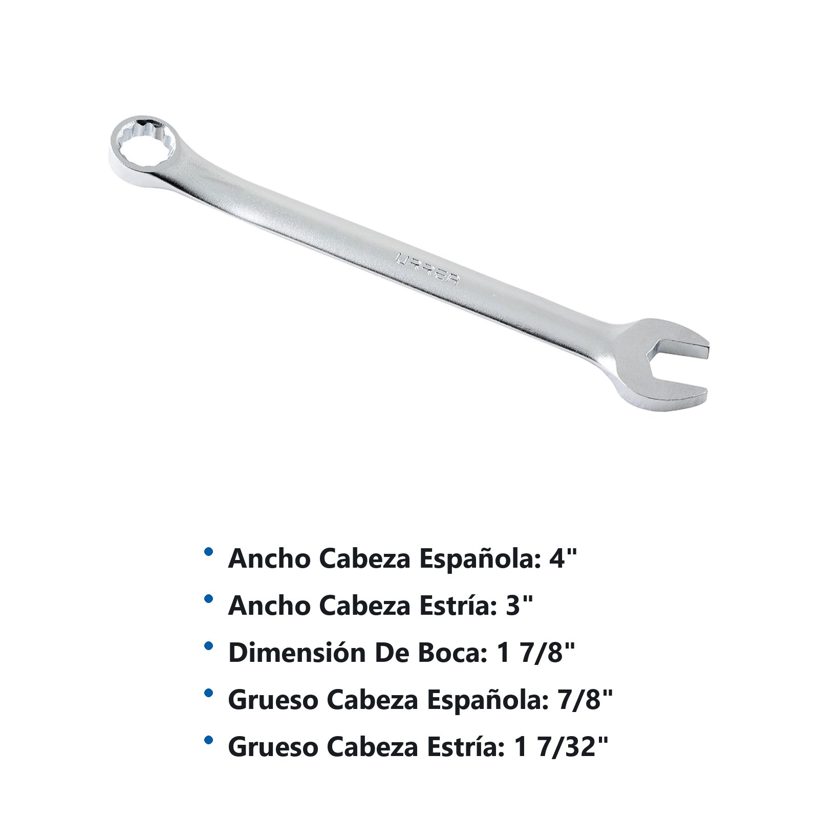 Llave combinada satinada en pulgadas, 12 puntas, 1-7/8" Urrea - Imagen 2