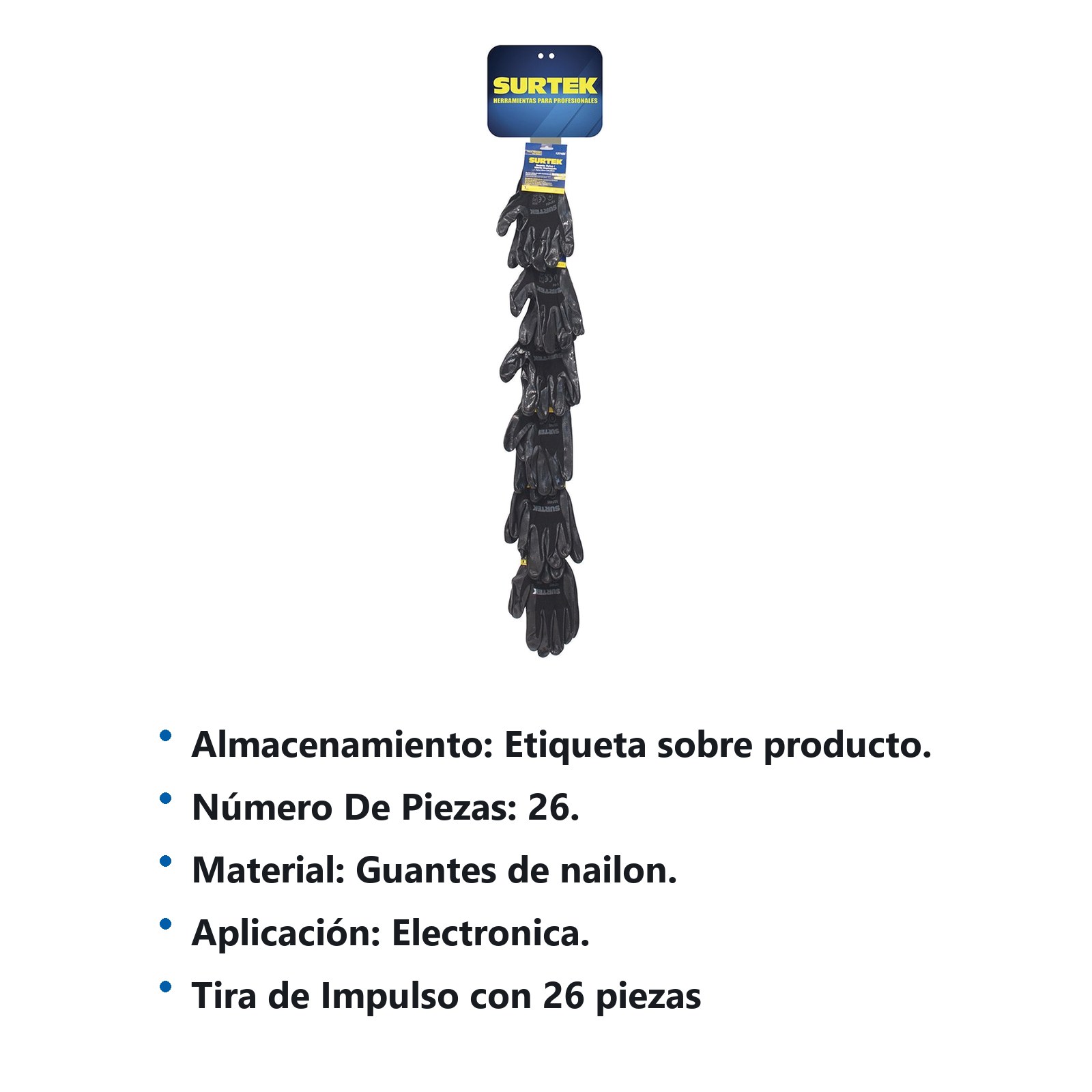 Tira de impulso con guantes de nailon con recubrimiento de nitrilo, 26 piezas Surtek - Imagen 2