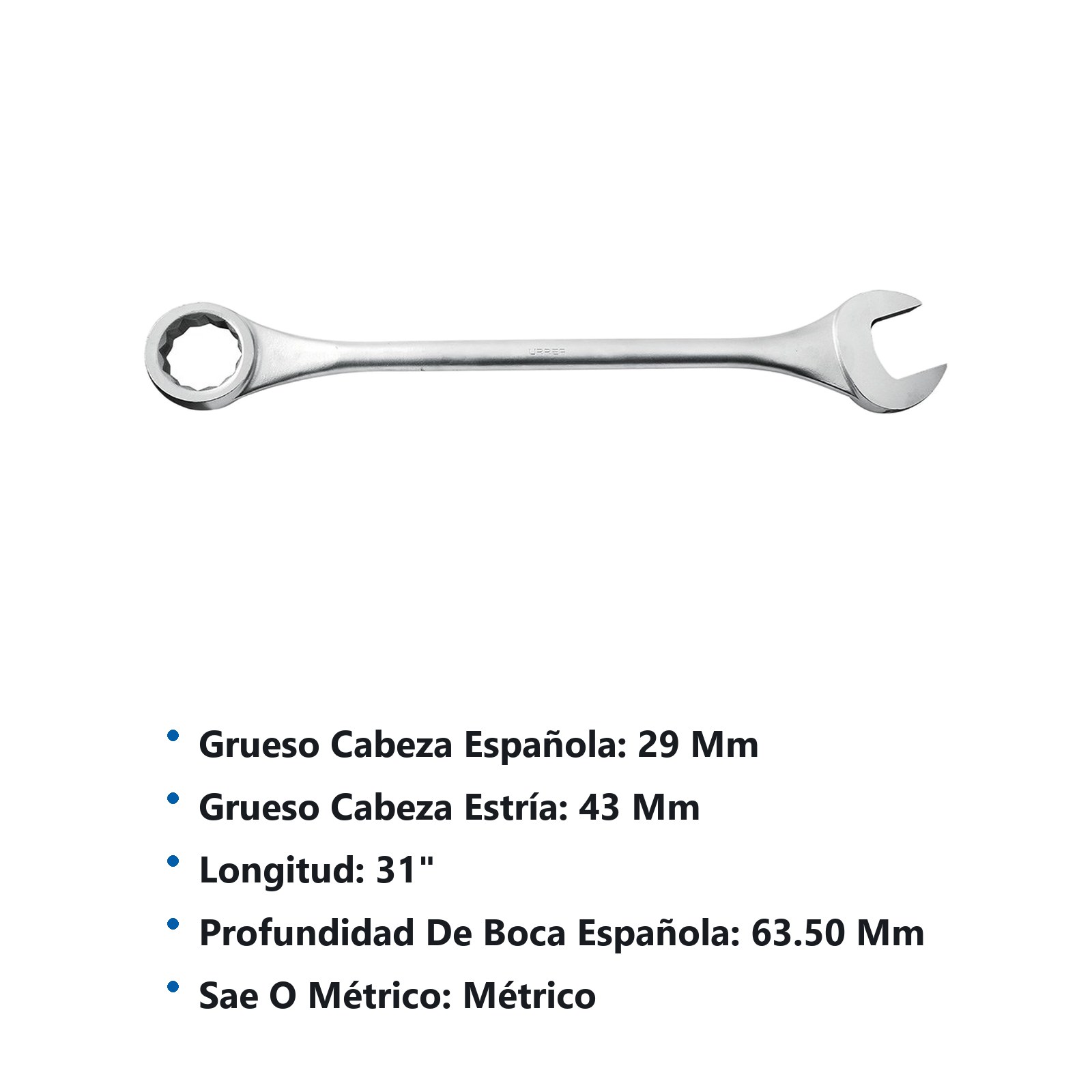 Llave combinada jumbo satinada métrica, 12 puntas, 65 mm Urrea - Imagen 2