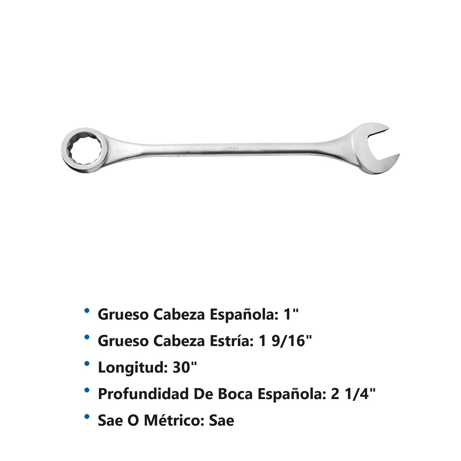 Llave combinada jumbo satinada en pulgadas, 12 puntas, 2-1/8" Urrea - Imagen 2