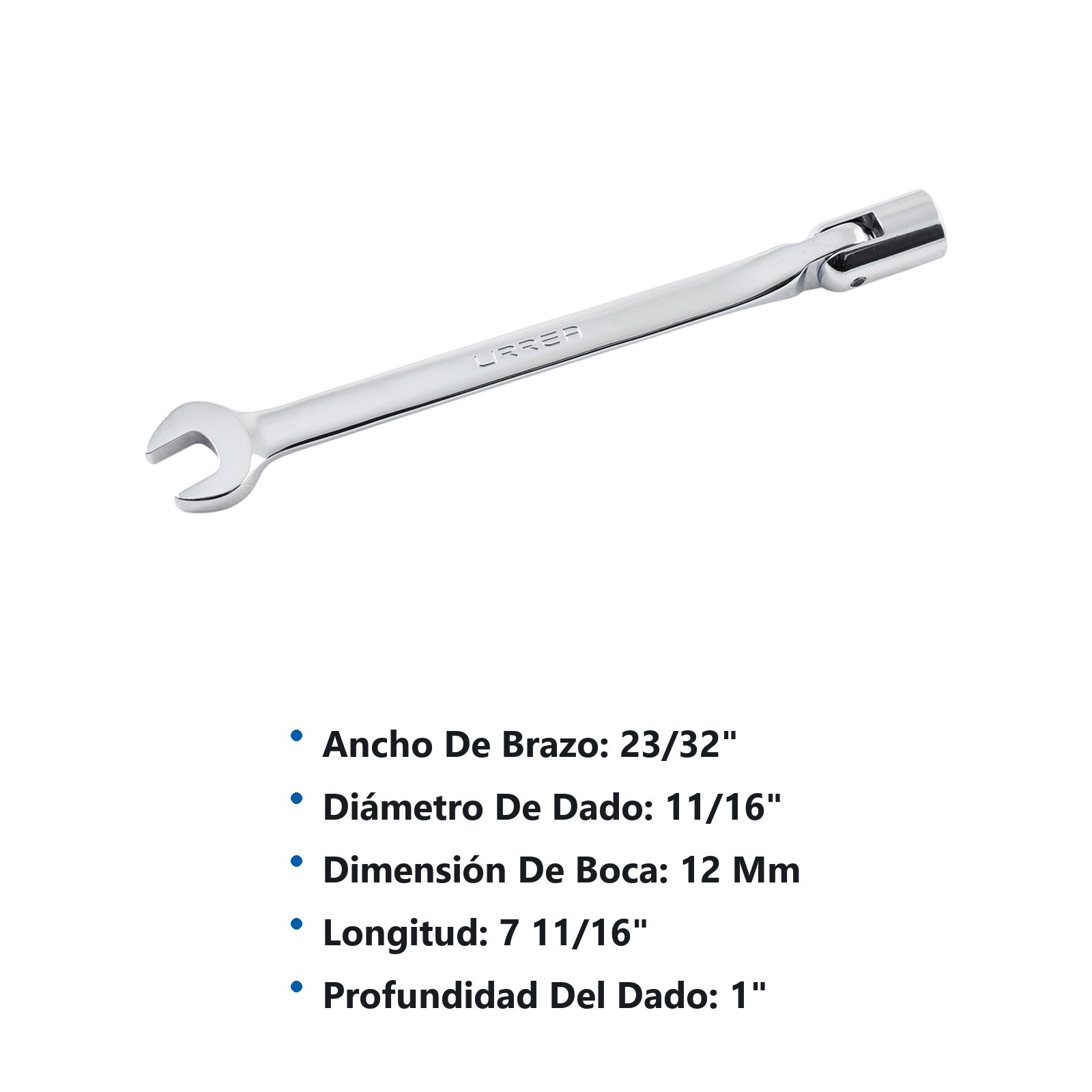 Llave combinada flexible pulido espejo métrica, 12 puntas, 12 mm Urrea - Imagen 3