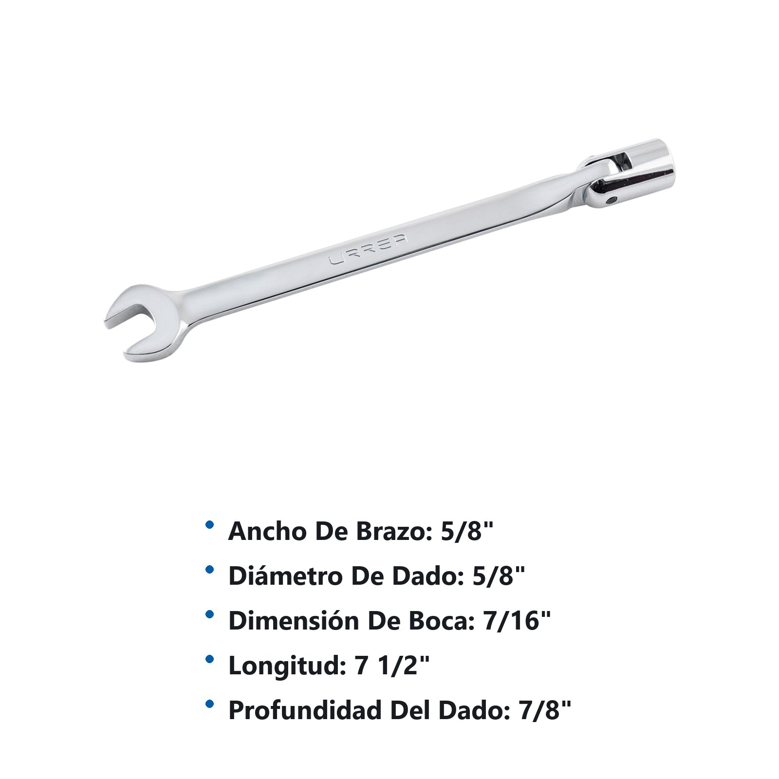 Llave combinada flexible pulido espejo en pulgadas, 12 puntas, 7/16" Urrea - Imagen 3