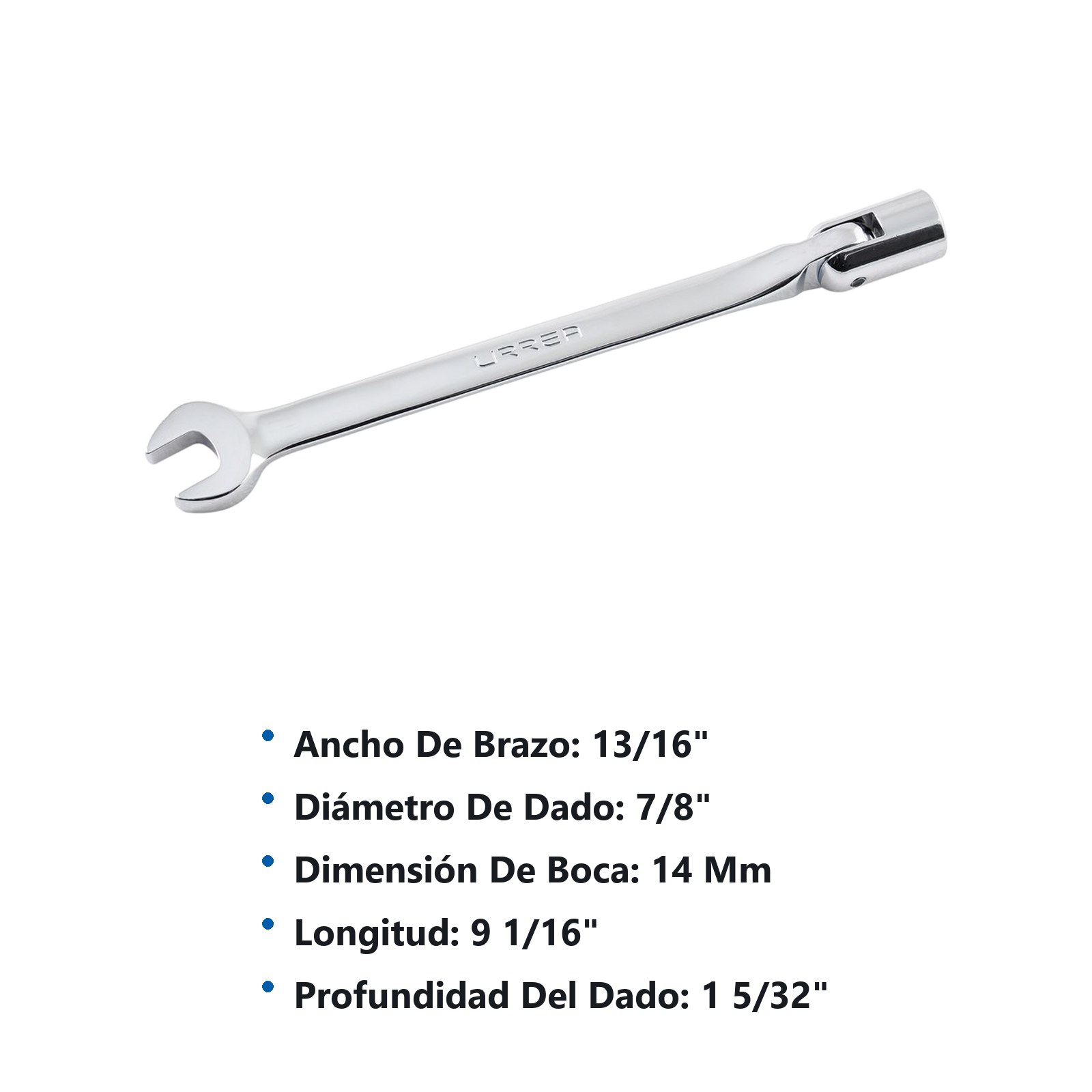 Llave combinada flexible pulido espejo métrica, 12 puntas, 14 mm Urrea - Imagen 3
