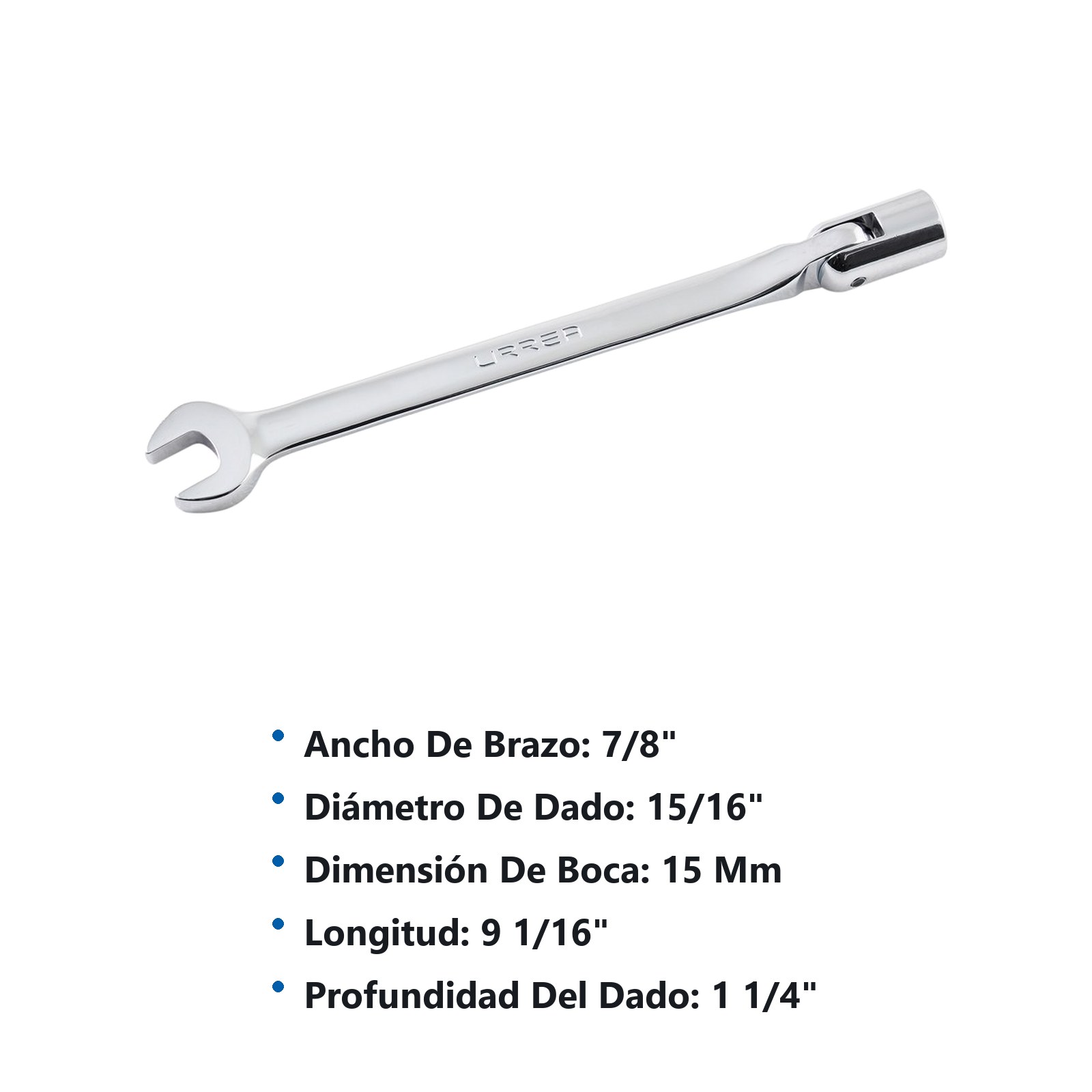 Llave combinada flexible pulido espejo métrica, 12 puntas, 15 mm Urrea - Imagen 3