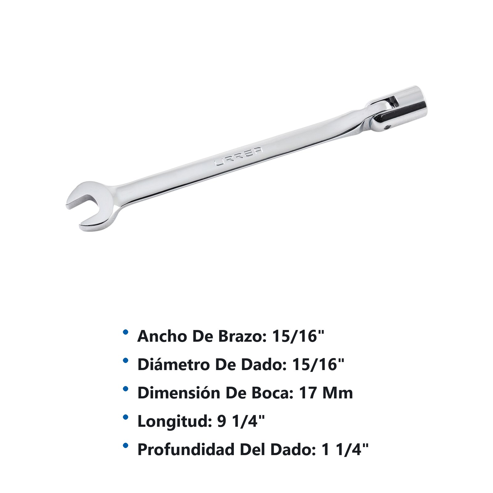 Llave combinada flexible pulido espejo métrica, 12 puntas, 17 mm Urrea - Imagen 3