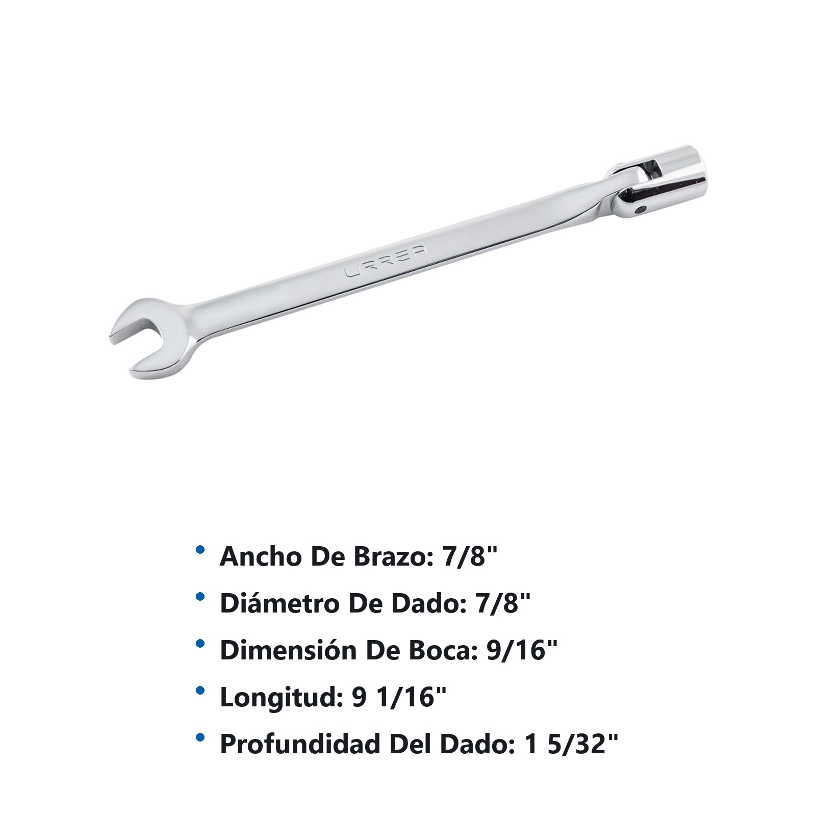 Llave combinada flexible pulido espejo en pulgadas, 12 puntas, 9/16" Urrea - Imagen 3