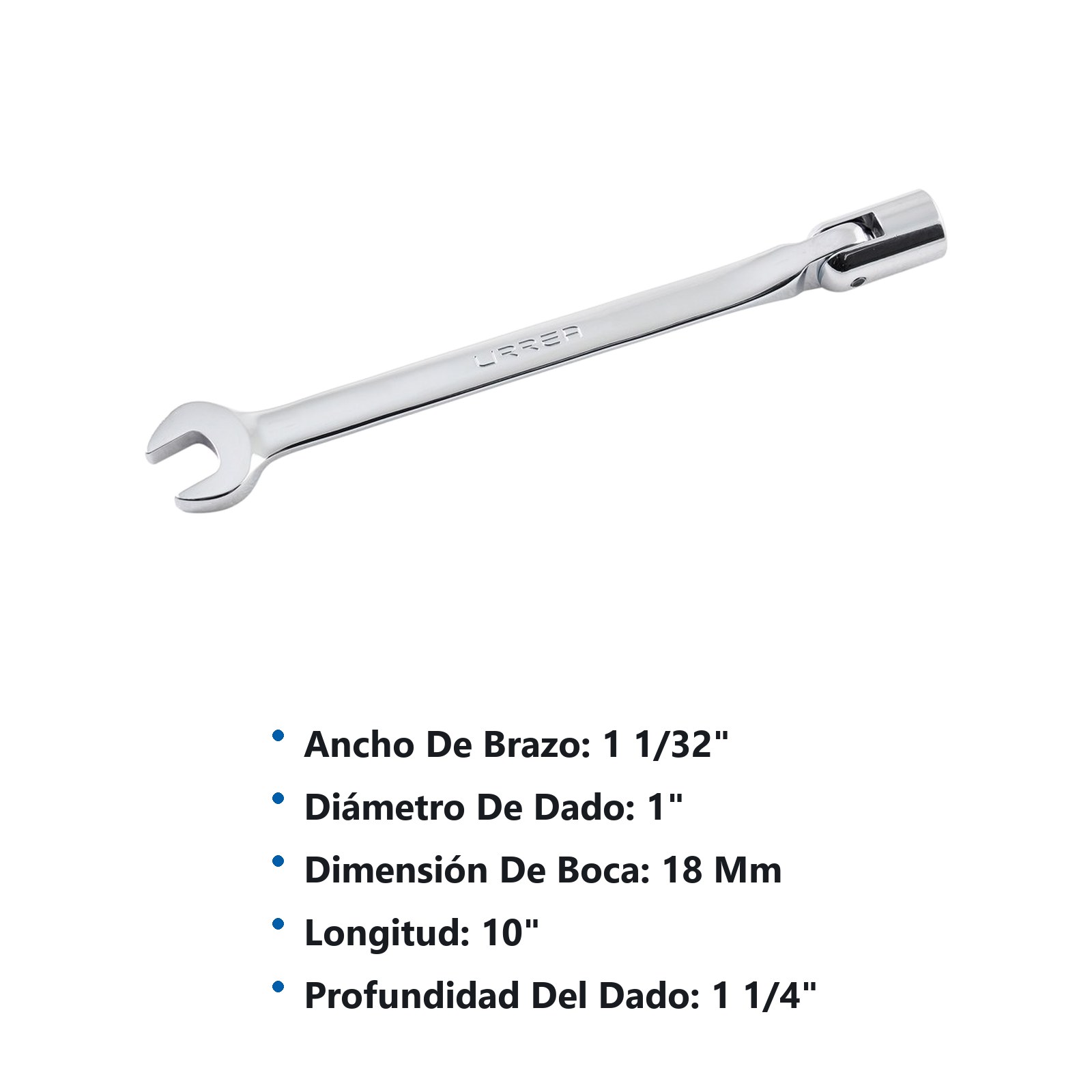 Llave combinada flexible pulido espejo métrica, 12 puntas, 18 mm Urrea - Imagen 3