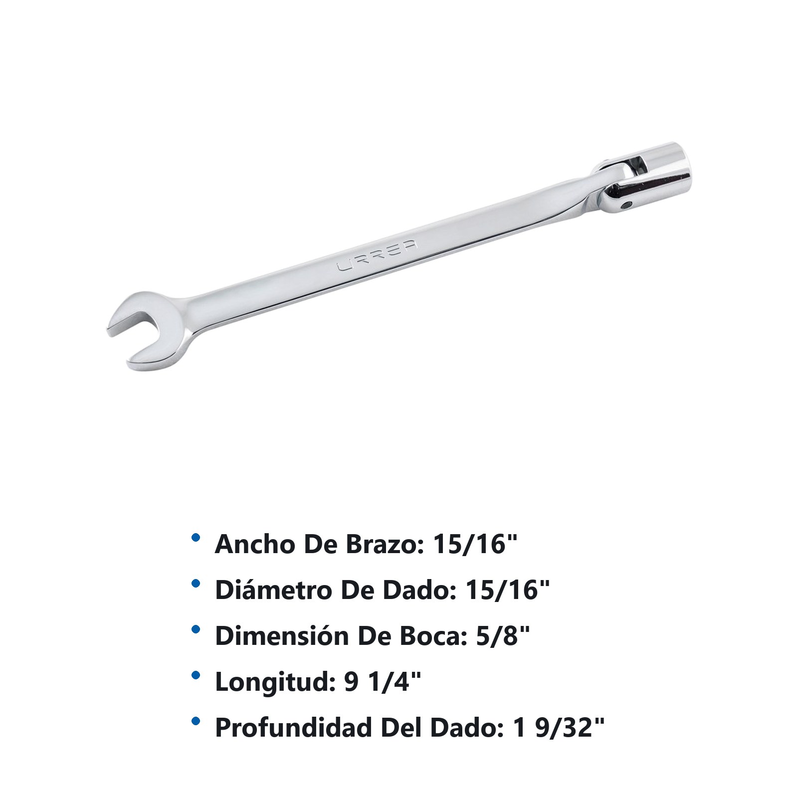 Llave combinada flexible pulido espejo en pulgadas, 12 puntas, 5/8" Urrea - Imagen 3