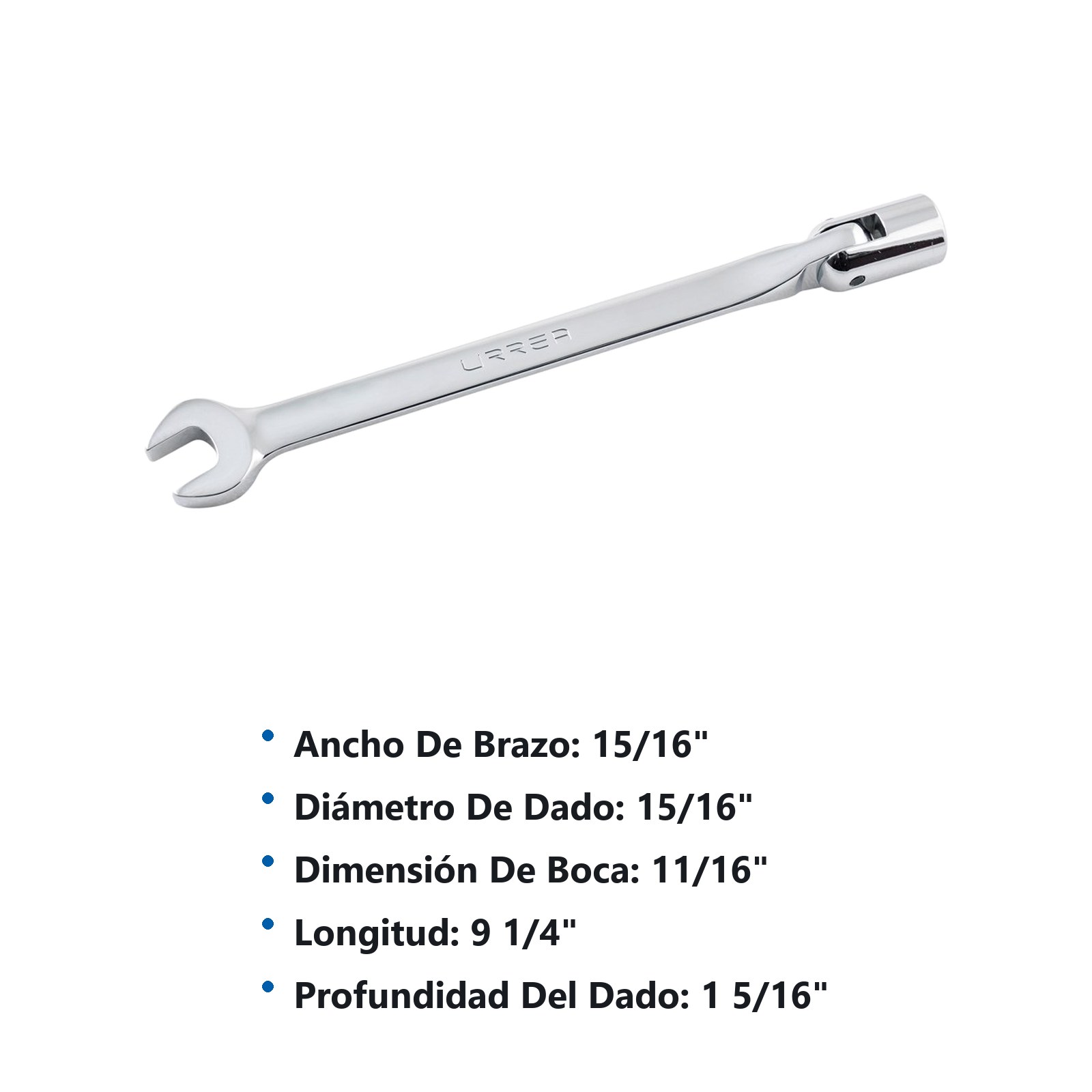 Llave combinada flexible pulido espejo en pulgadas, 12 puntas, 11/16" Urrea - Imagen 3