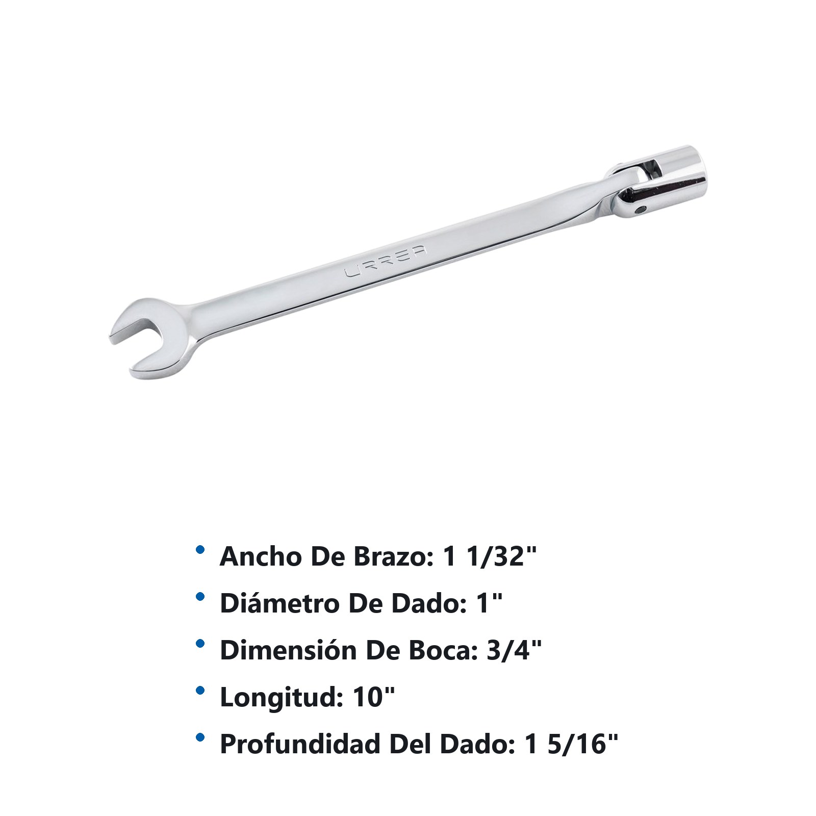 Llave combinada flexible pulido espejo en pulgadas, 12 puntas, 3/4" Urrea - Imagen 3