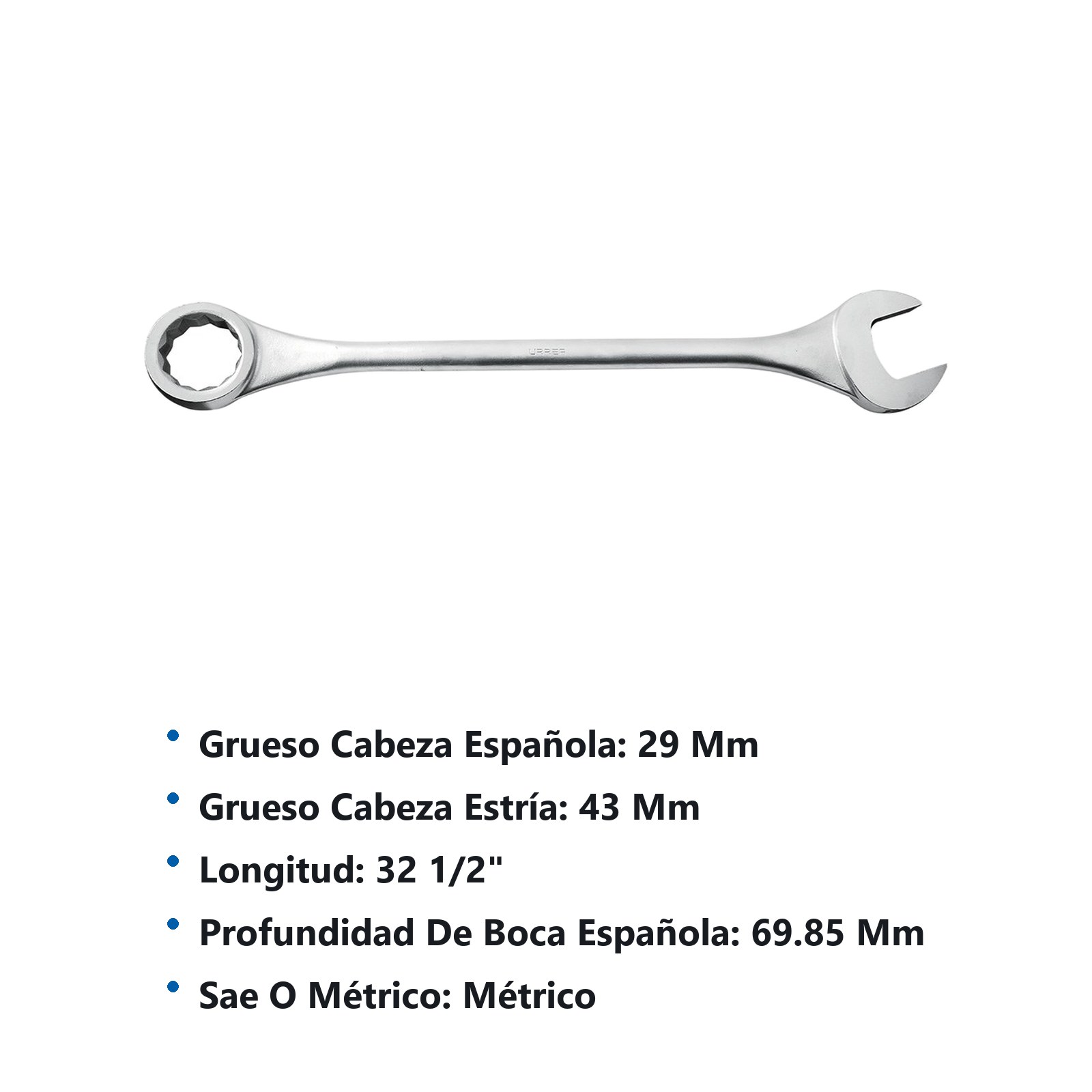 Llave combinada jumbo satinada métrica, 12 puntas, 70 mm Urrea - Imagen 2