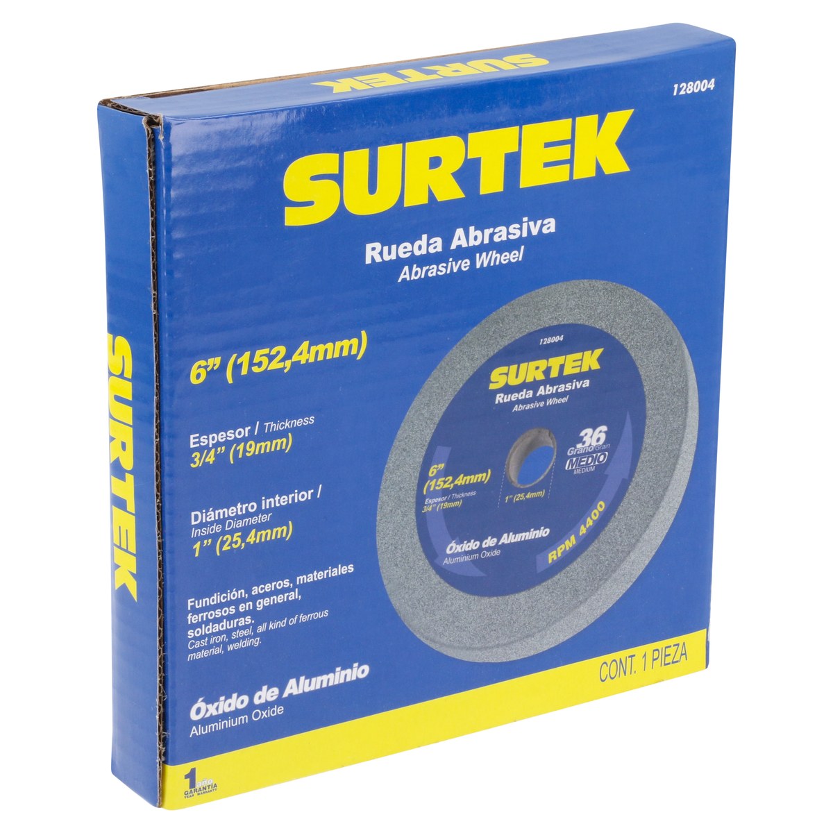 Rueda abrasiva de óxido de aluminio grano 36, 6" x 3/4" Surtek - Imagen 2