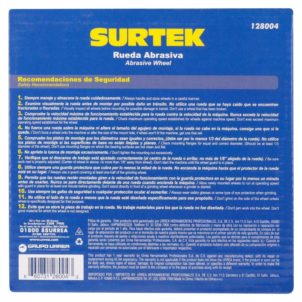 Rueda abrasiva de óxido de aluminio grano 36, 6" x 3/4" Surtek - Imagen 4