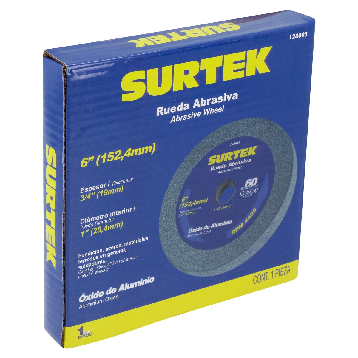 Rueda abrasiva de óxido de aluminio grano 60, 6" x 3/4" Surtek - Imagen 2