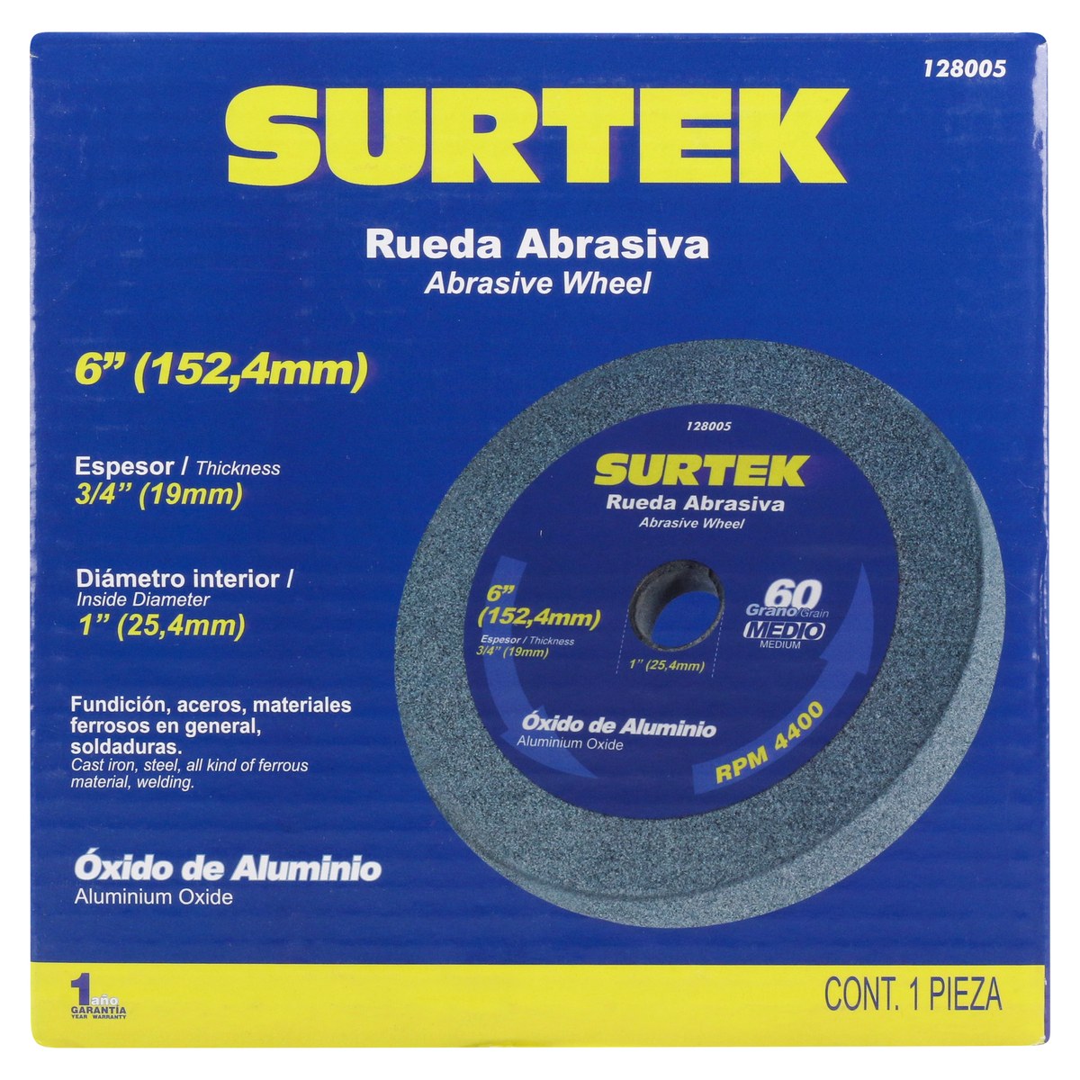Rueda abrasiva de óxido de aluminio grano 60, 6" x 3/4" Surtek - Imagen 3
