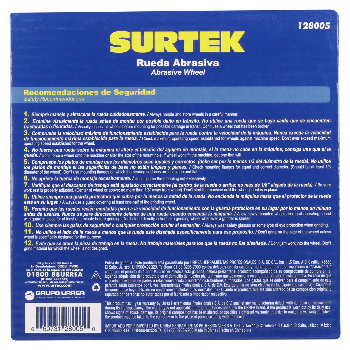 Rueda abrasiva de óxido de aluminio grano 60, 6" x 3/4" Surtek - Imagen 4